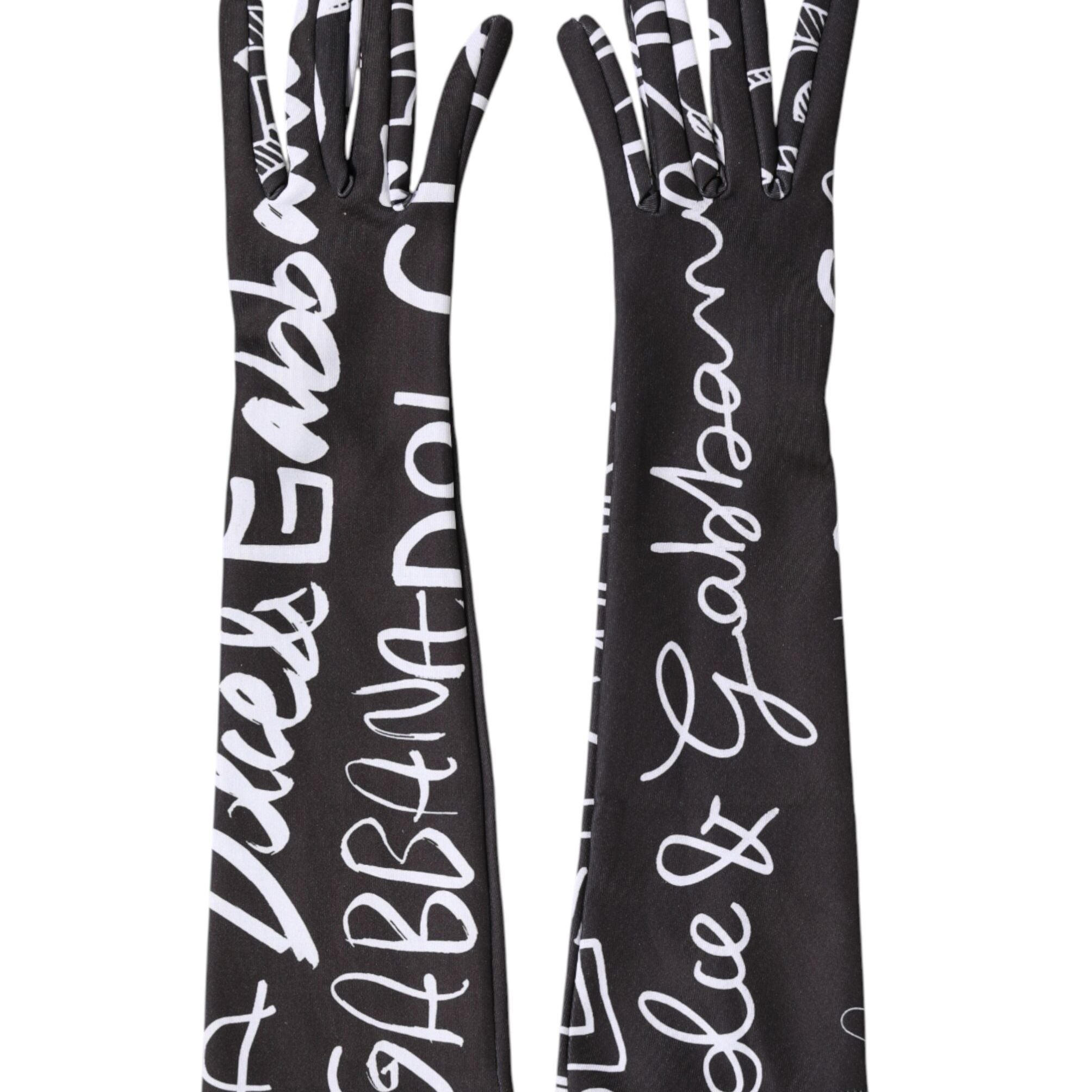 Dolce & Gabbana Black White DG Logo Elbow Length Mitten Gloves