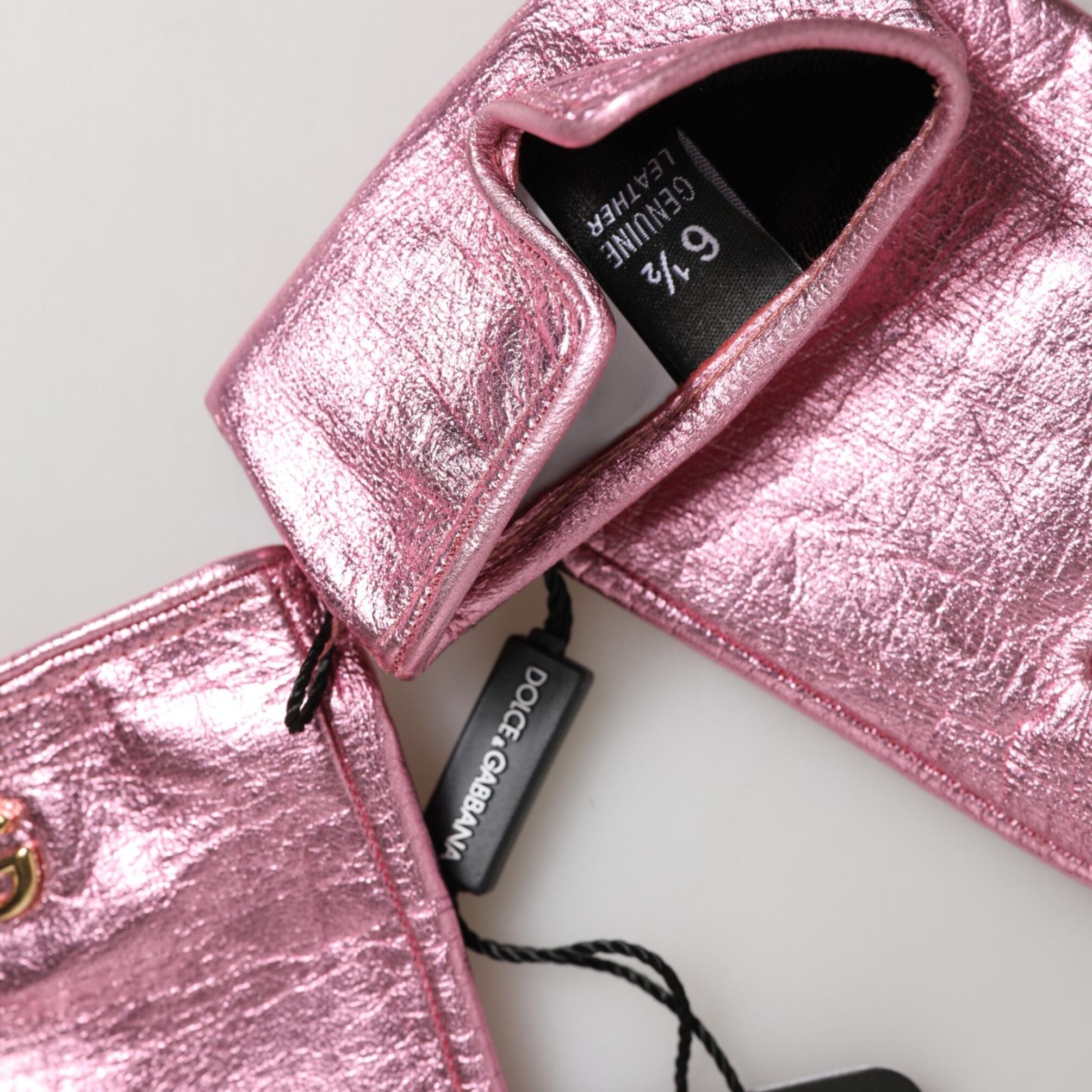 Dolce & Gabbana Pink Leather DG Logo Wrist Length Mitten Gloves