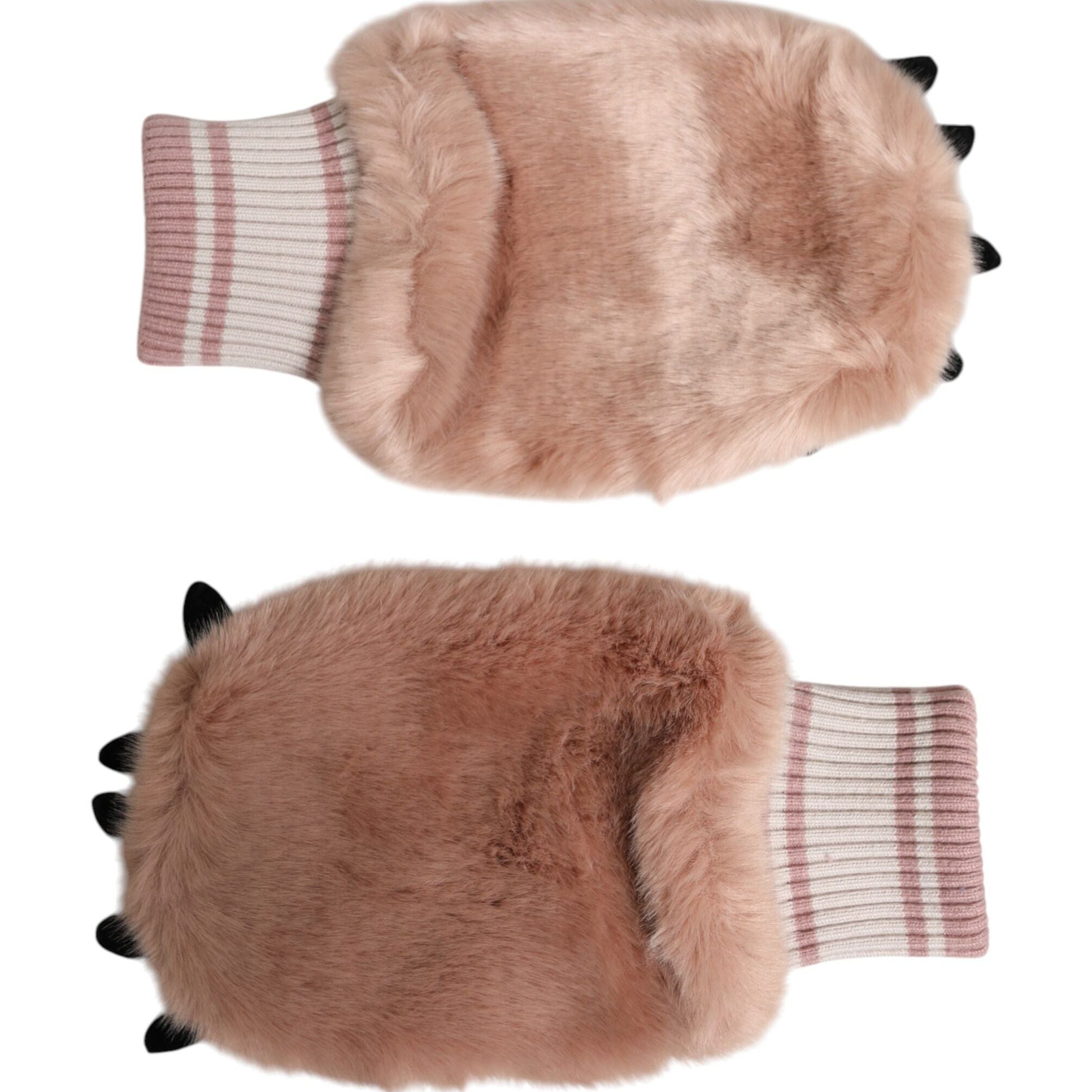 Dolce & Gabbana Brown Acrylic Knitted Fur Wrist Mitten Gloves