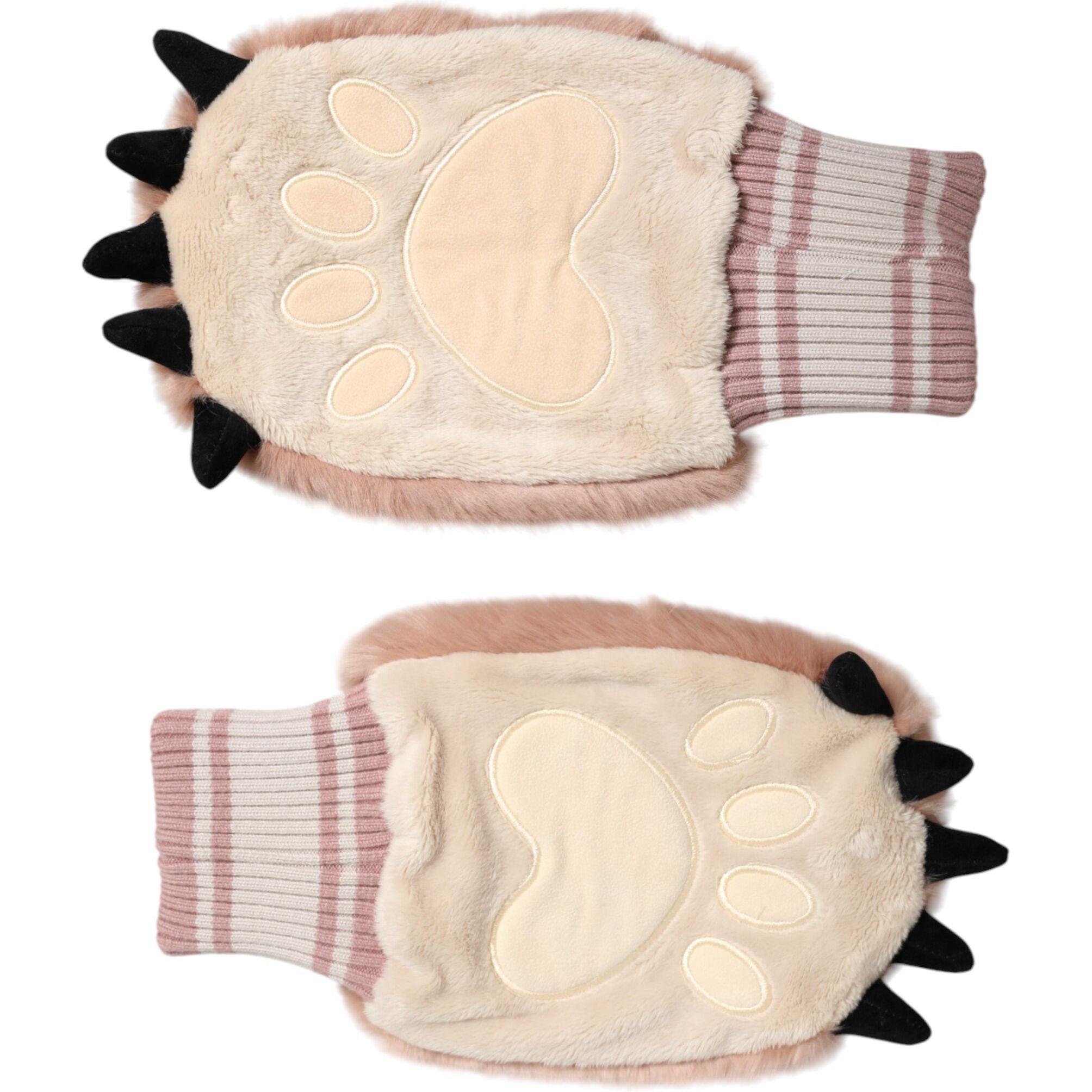 Dolce & Gabbana Brown Acrylic Knitted Fur Wrist Mitten Gloves