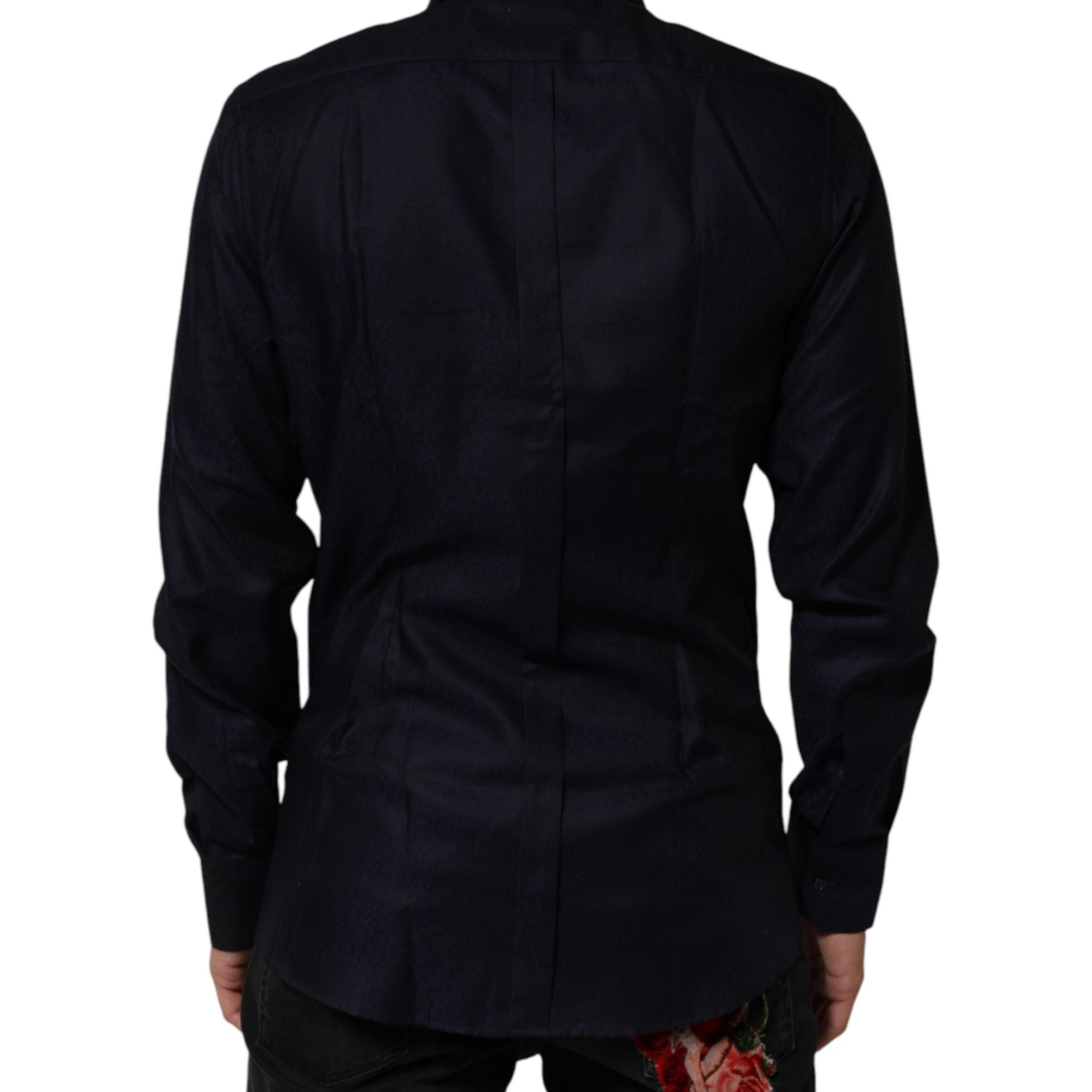 Dolce & Gabbana Blue Cotton Collared Long Sleeve GOLD Men Dress Shirt