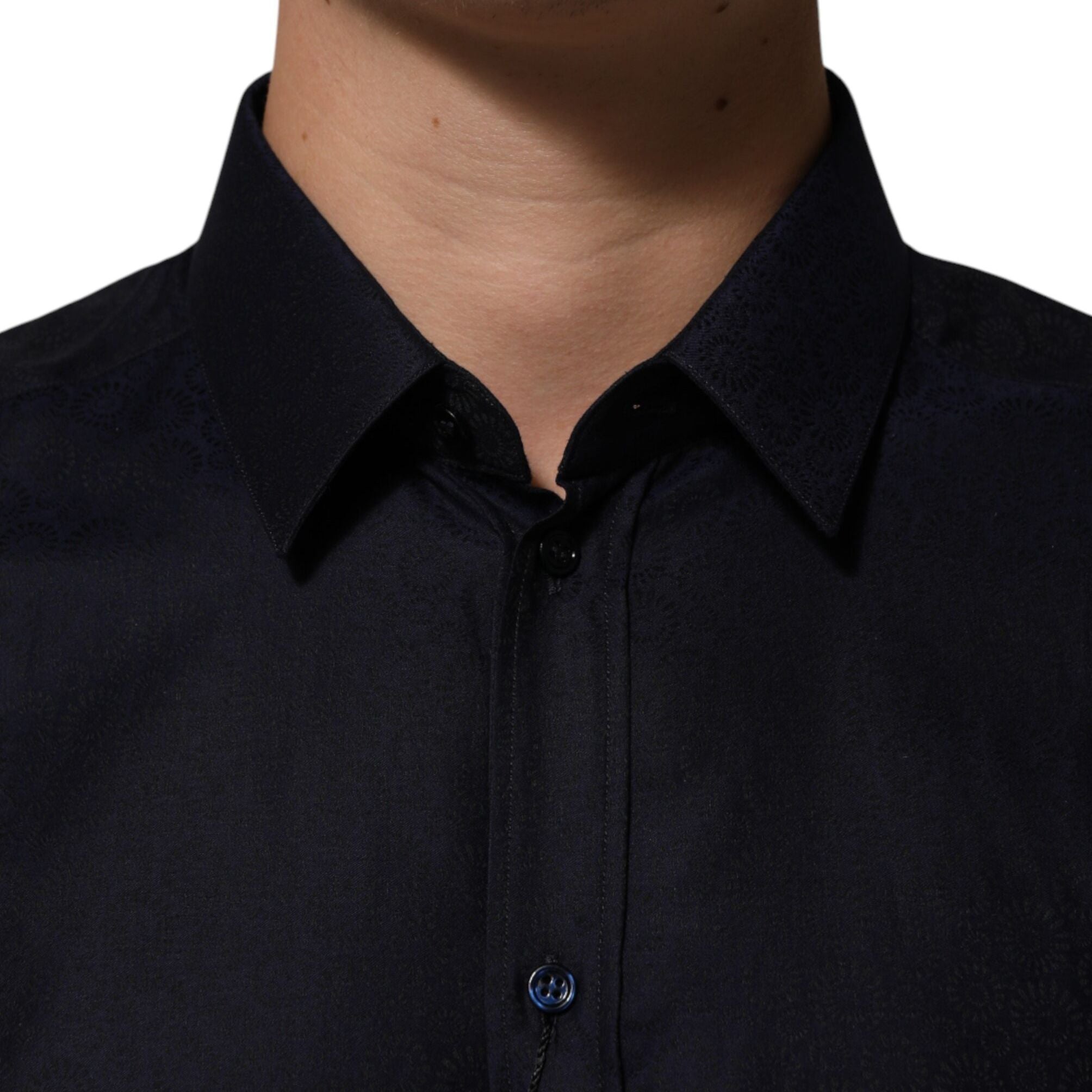 Dolce & Gabbana Blue Cotton Collared Long Sleeve GOLD Men Dress Shirt