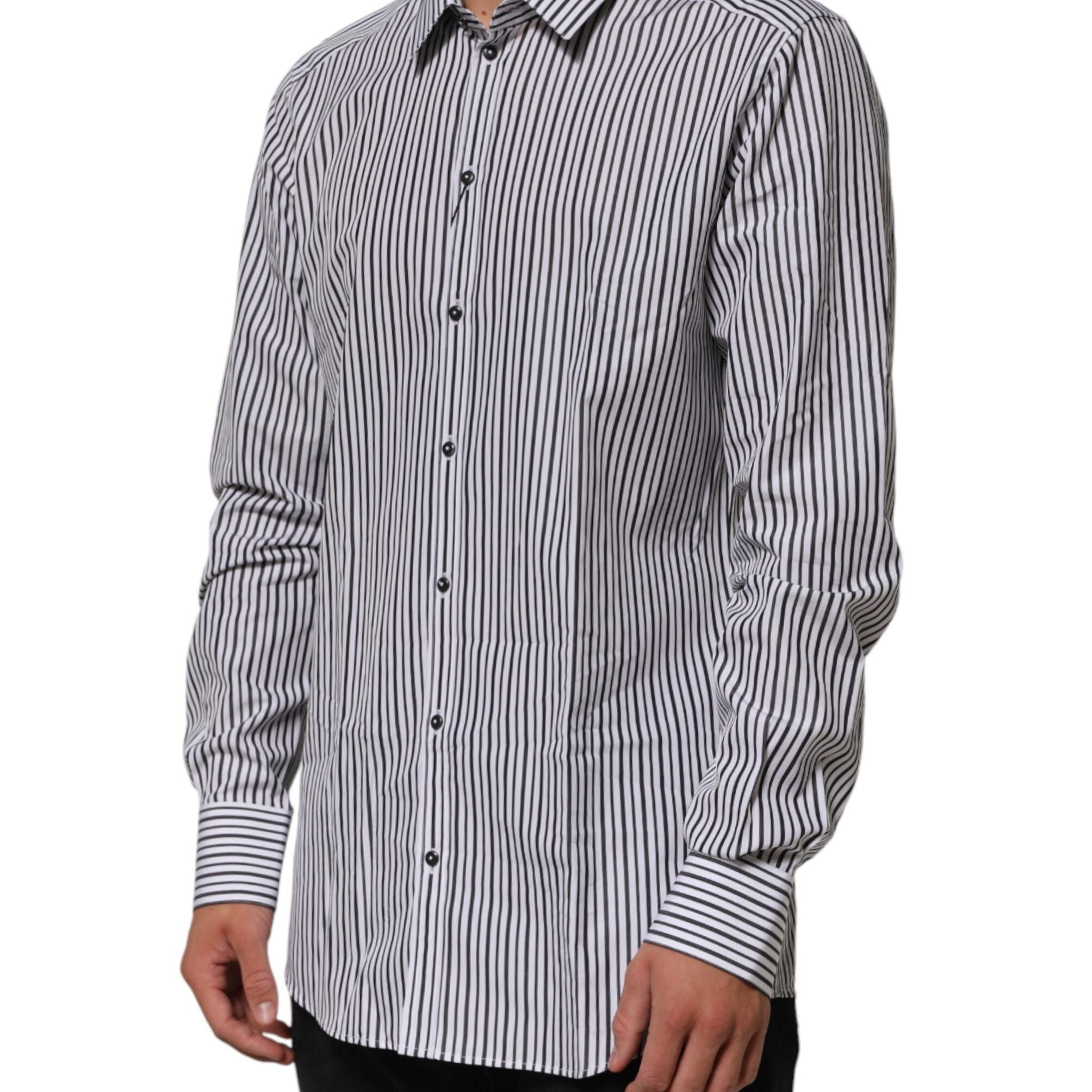 Dolce & Gabbana Black White Stripes Men GOLD Dress Shirt
