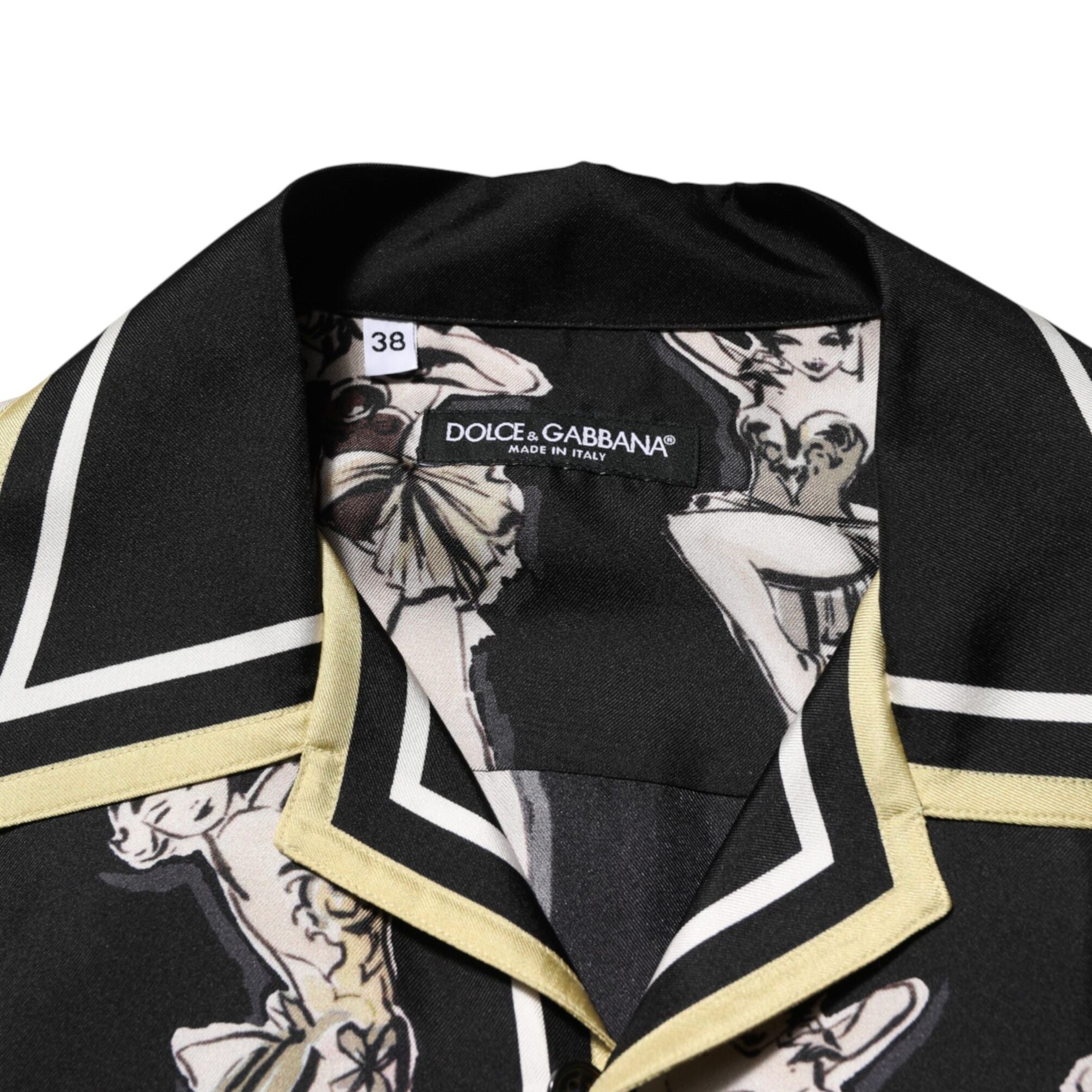 Dolce & Gabbana Black Silk Pin Up Printed Button Down Shirt