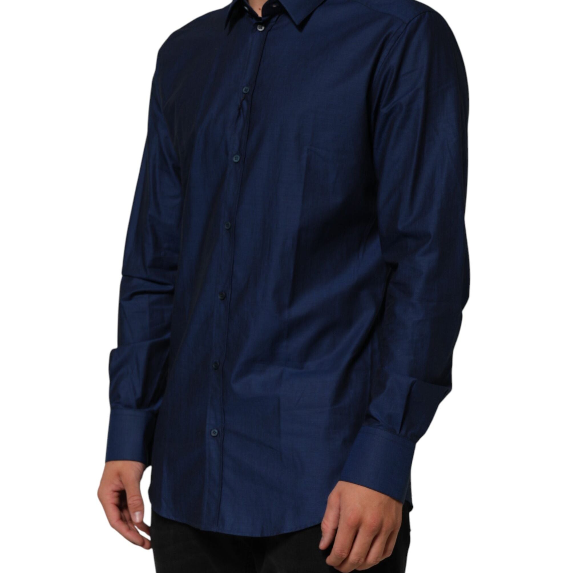 Dolce & Gabbana Blue Cotton Collared Men GOLD Dress Shirt