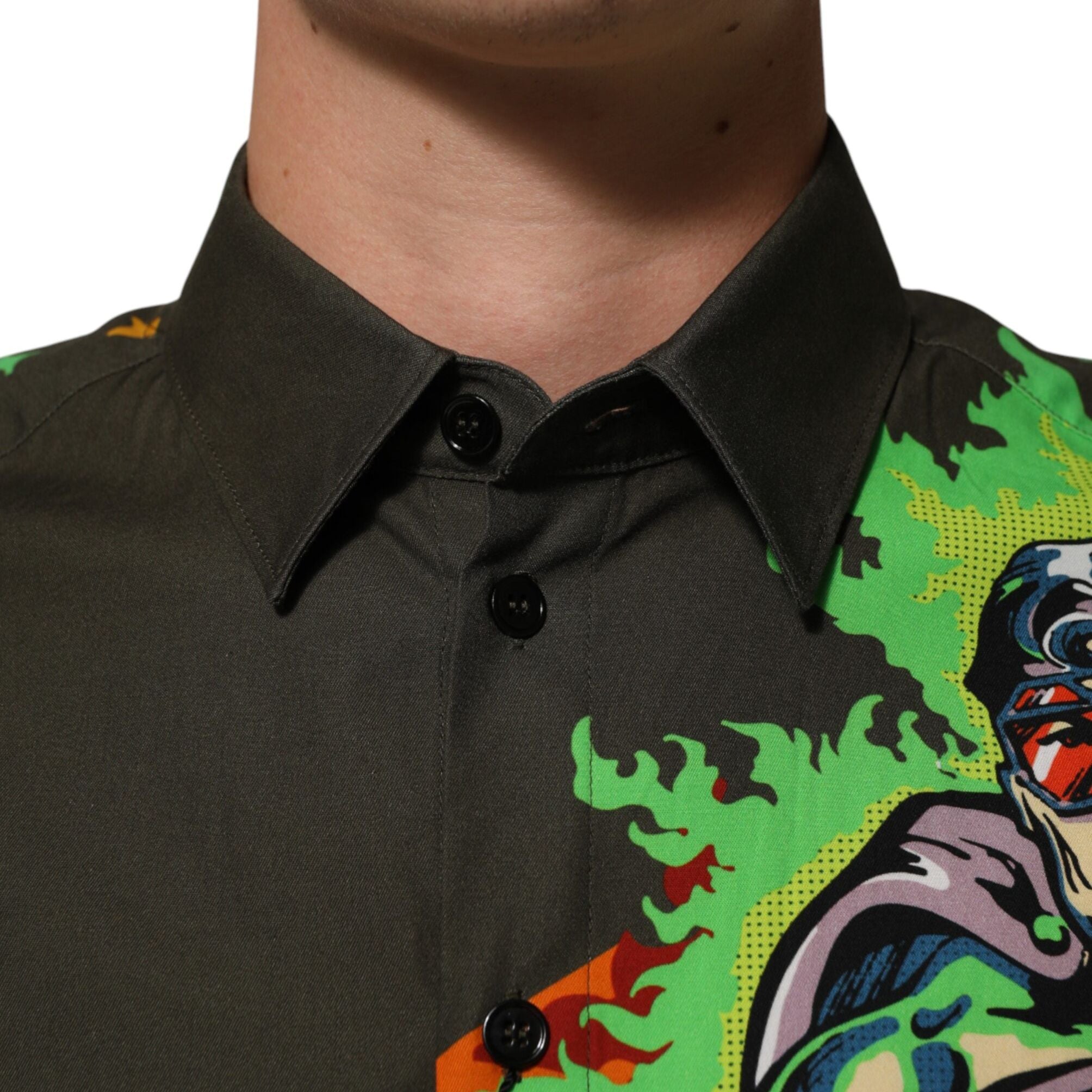 Dolce & Gabbana Green Superhero Print Button Down Shirt