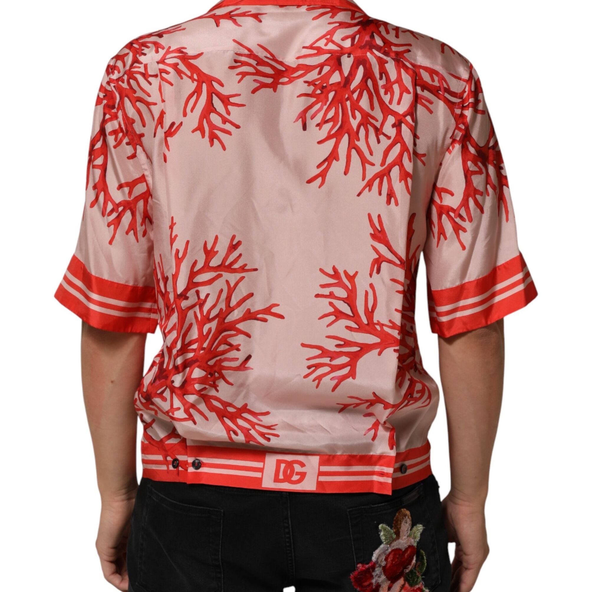 Dolce & Gabbana Shirt Red Corals Short Sleeves Button Down