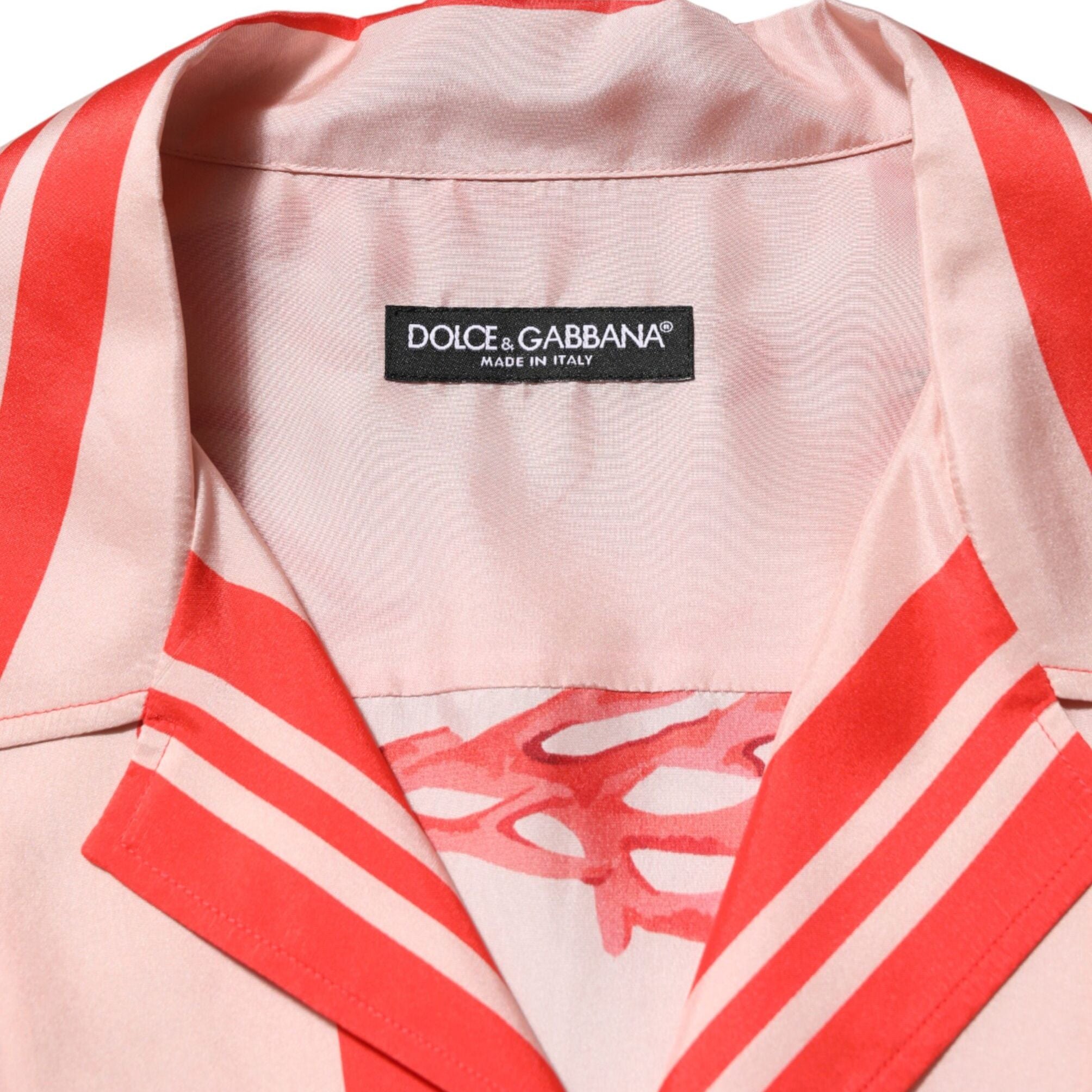 Dolce & Gabbana Shirt Red Corals Short Sleeves Button Down