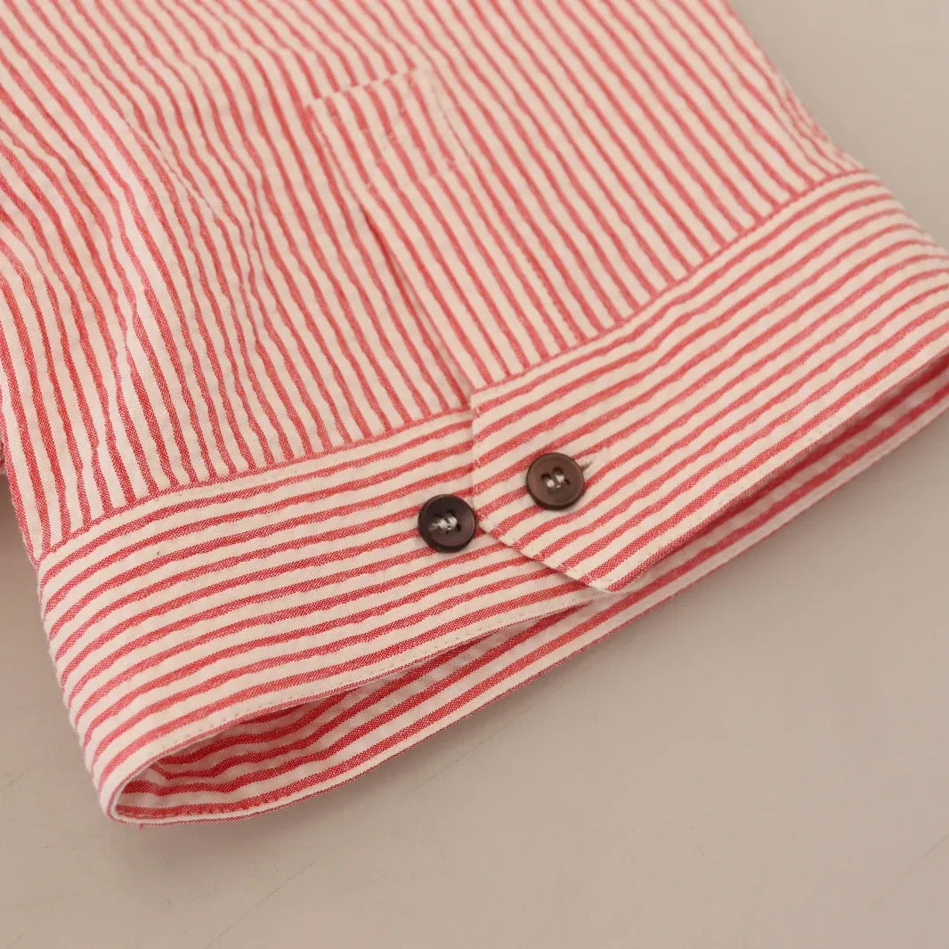 Dolce & Gabbana Red White Striped Cotton Short Sleeve Shirt