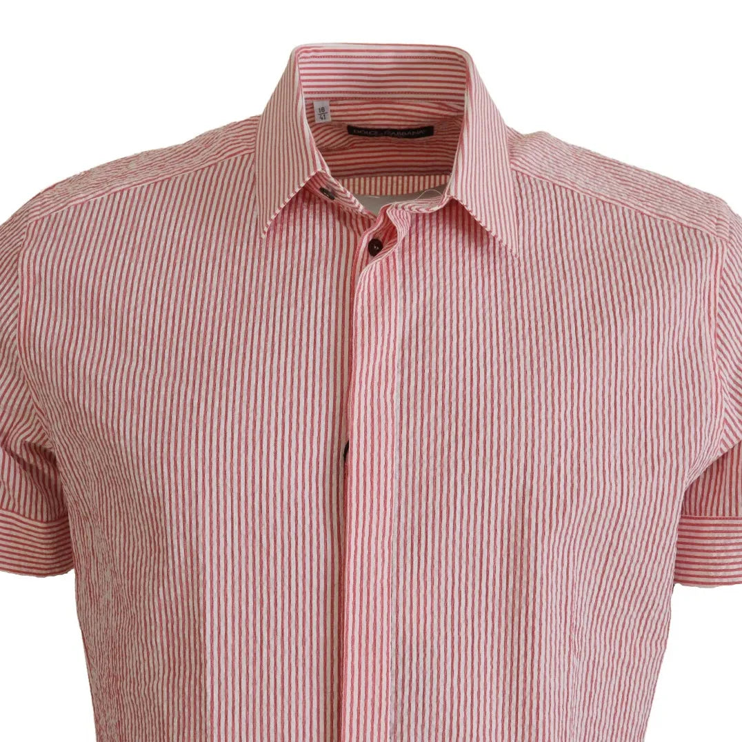 Dolce & Gabbana Red White Striped Cotton Short Sleeve Shirt
