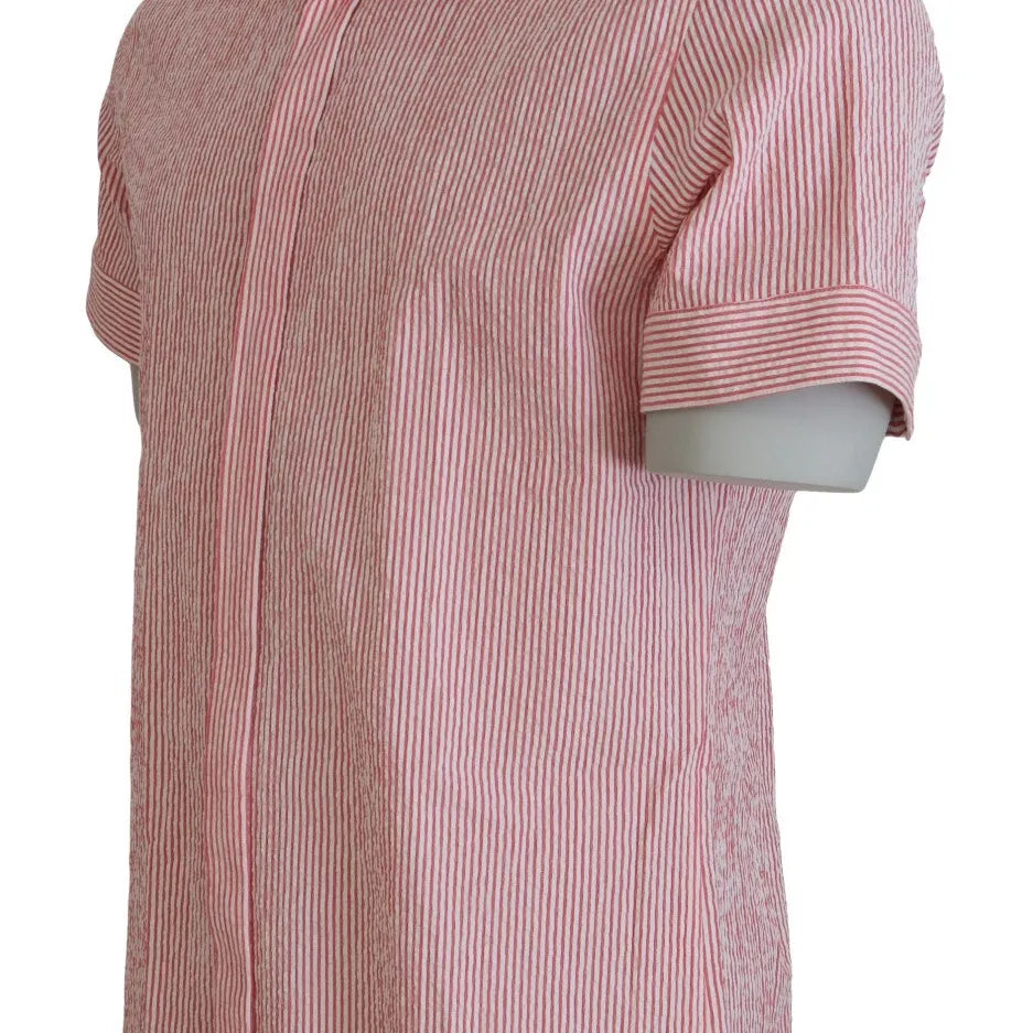 Dolce & Gabbana Red White Striped Cotton Short Sleeve Shirt