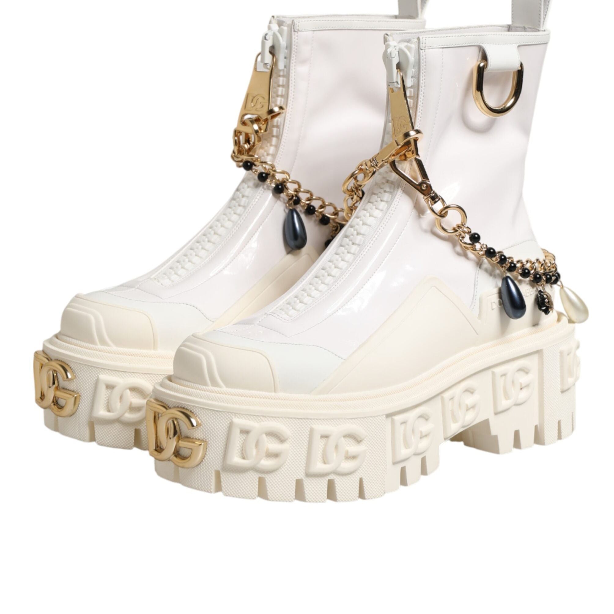Dolce & Gabbana White Leather Rubber Logo Ankle Boots Shoes