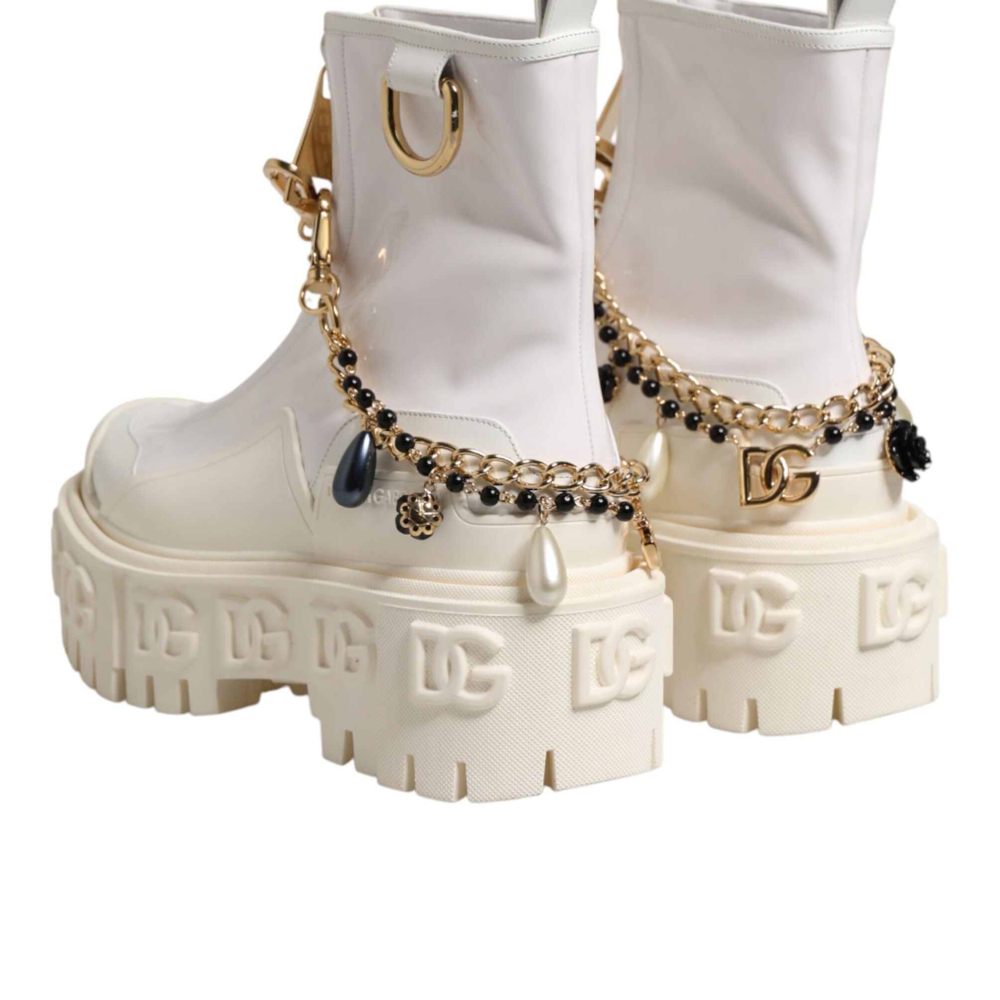 Dolce & Gabbana White Leather Rubber Logo Ankle Boots Shoes