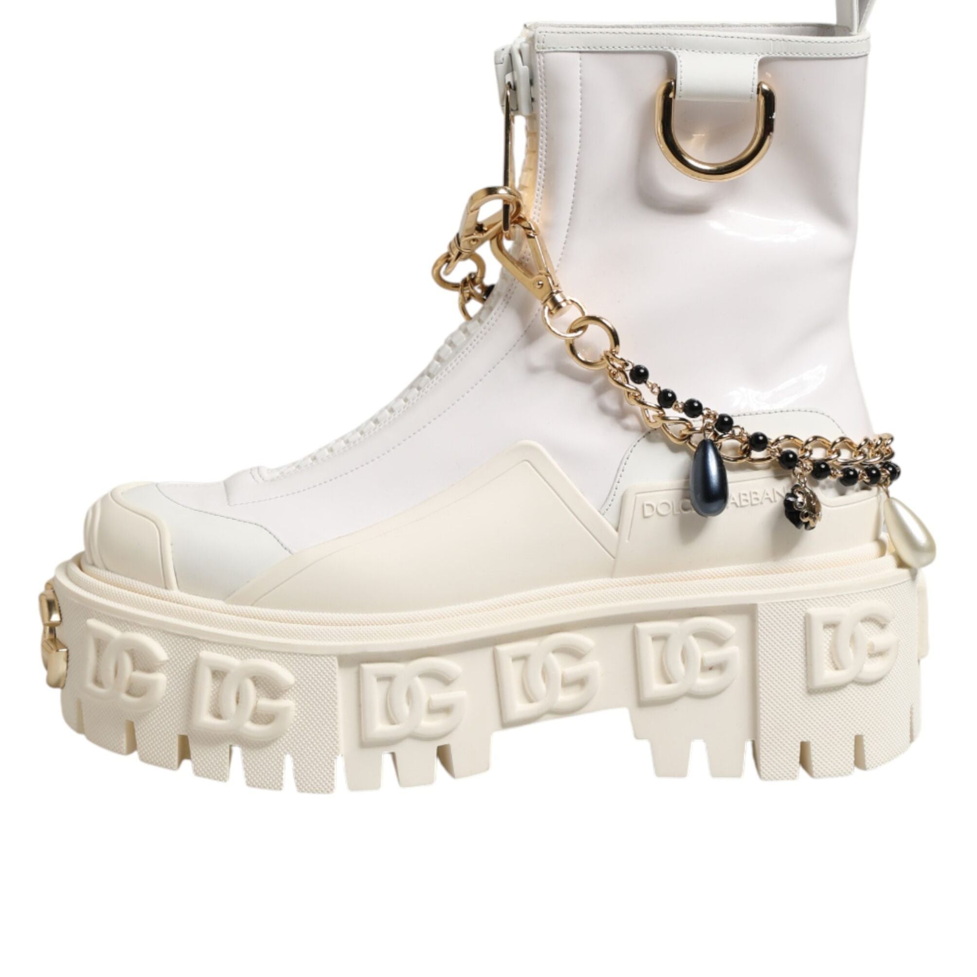 Dolce & Gabbana White Leather Rubber Logo Ankle Boots Shoes