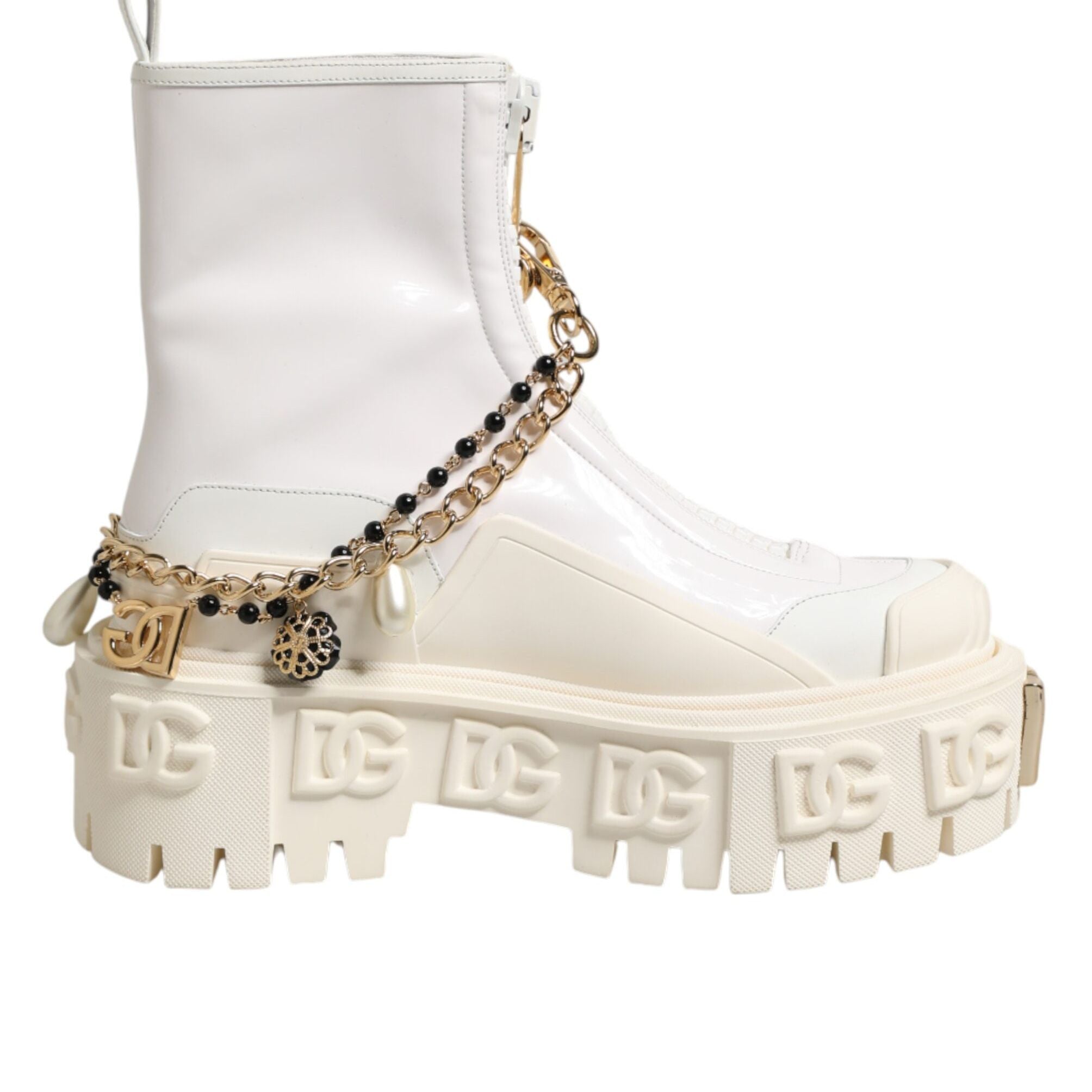 Dolce & Gabbana White Leather Rubber Logo Ankle Boots Shoes
