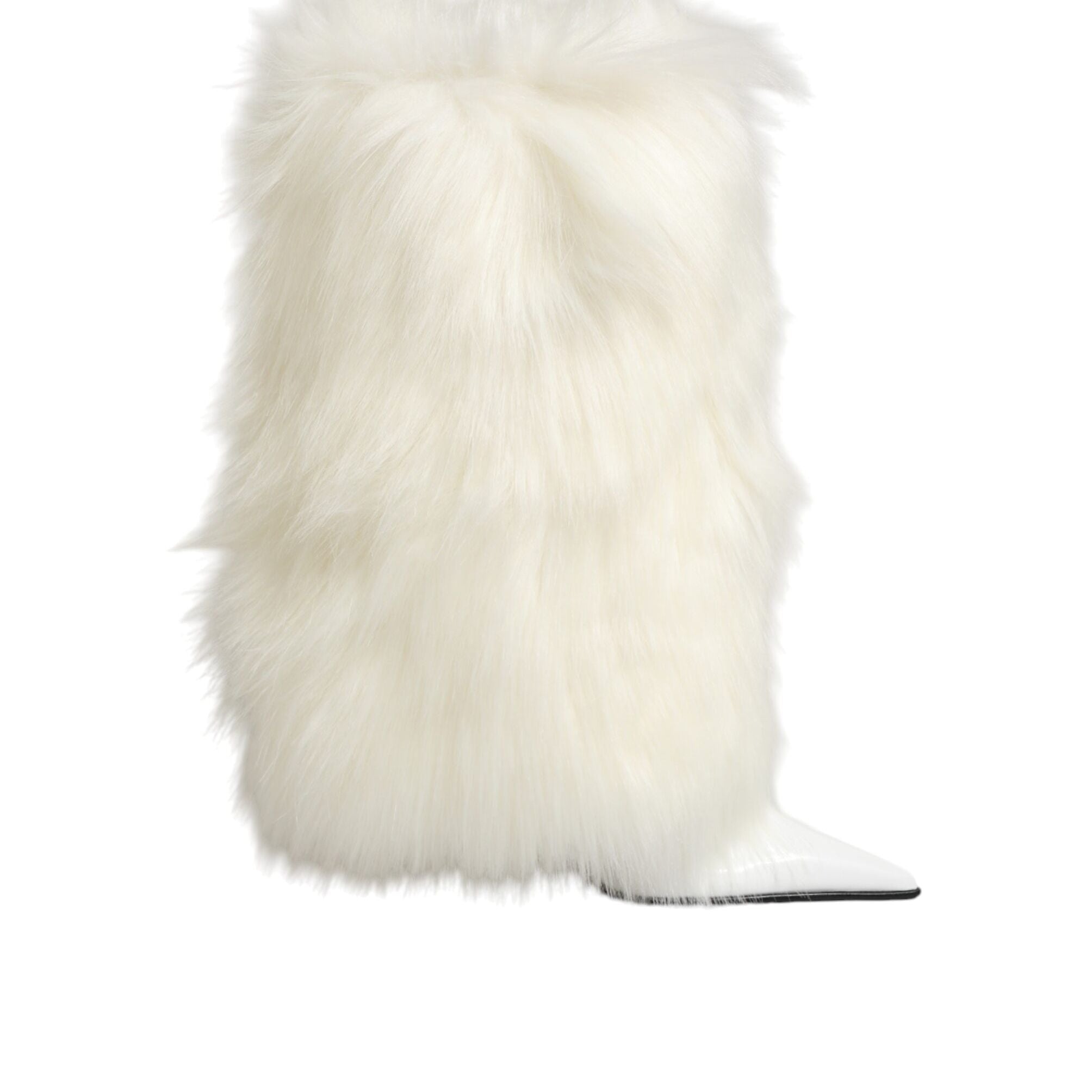 Dolce & Gabbana White Fur Pointed Knee High Stiletto Boots Shoes