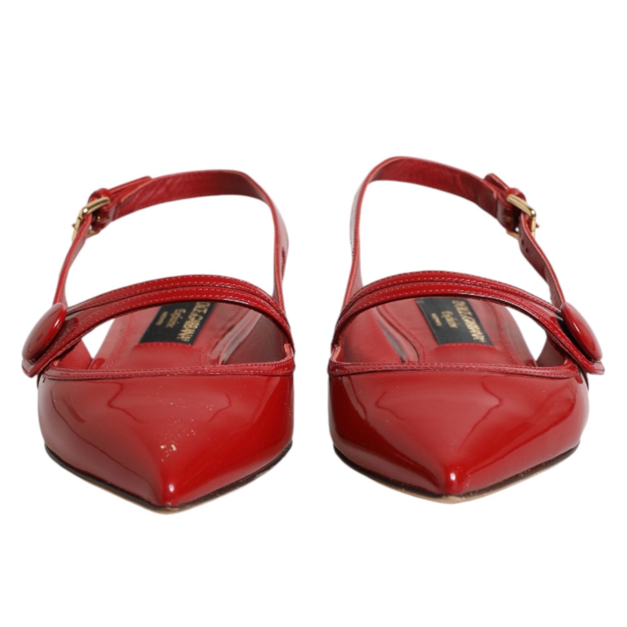 Dolce & Gabbana Red Leather Slingback Flats Sandals Shoes