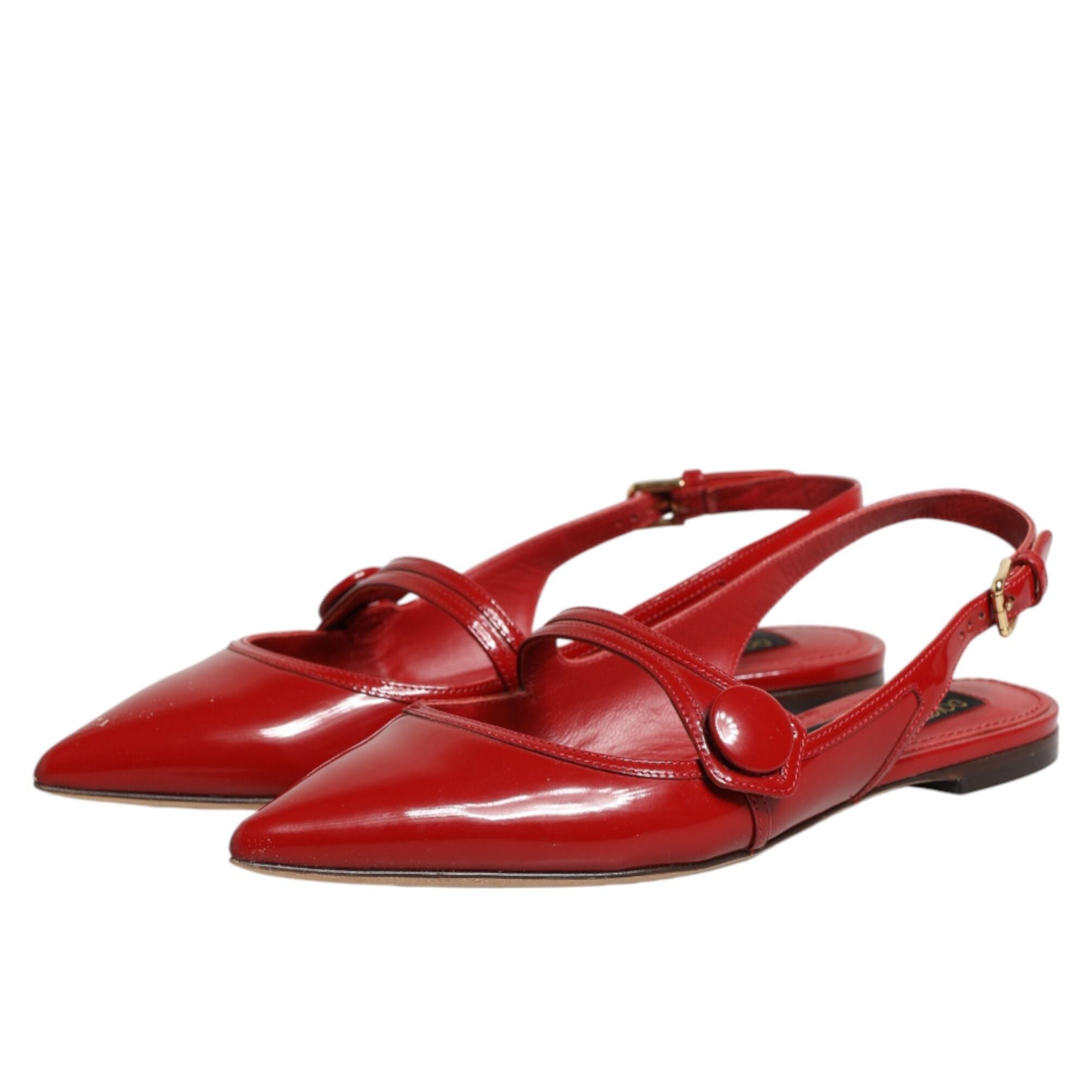 Dolce & Gabbana Red Leather Slingback Flats Sandals Shoes