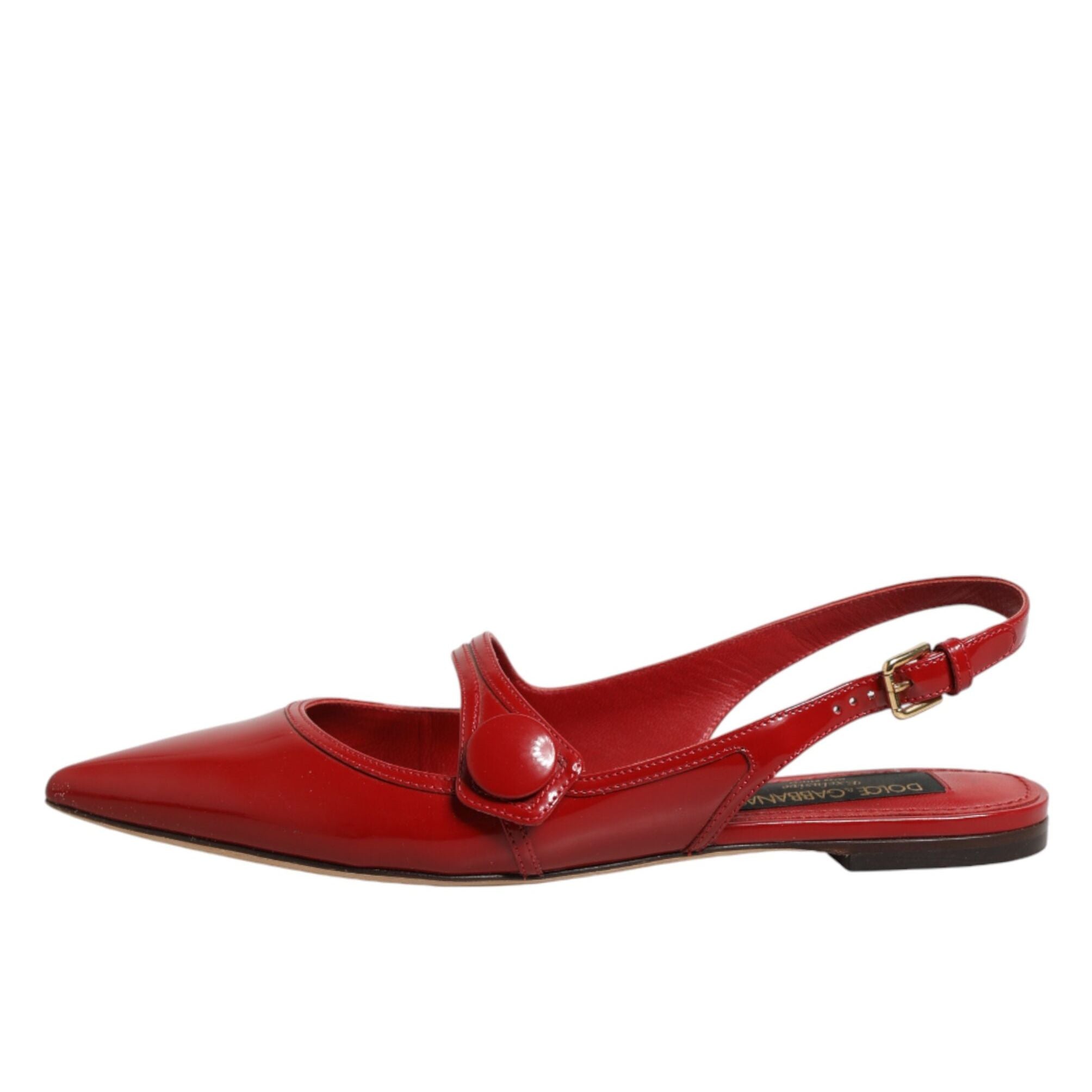 Dolce & Gabbana Red Leather Slingback Flats Sandals Shoes