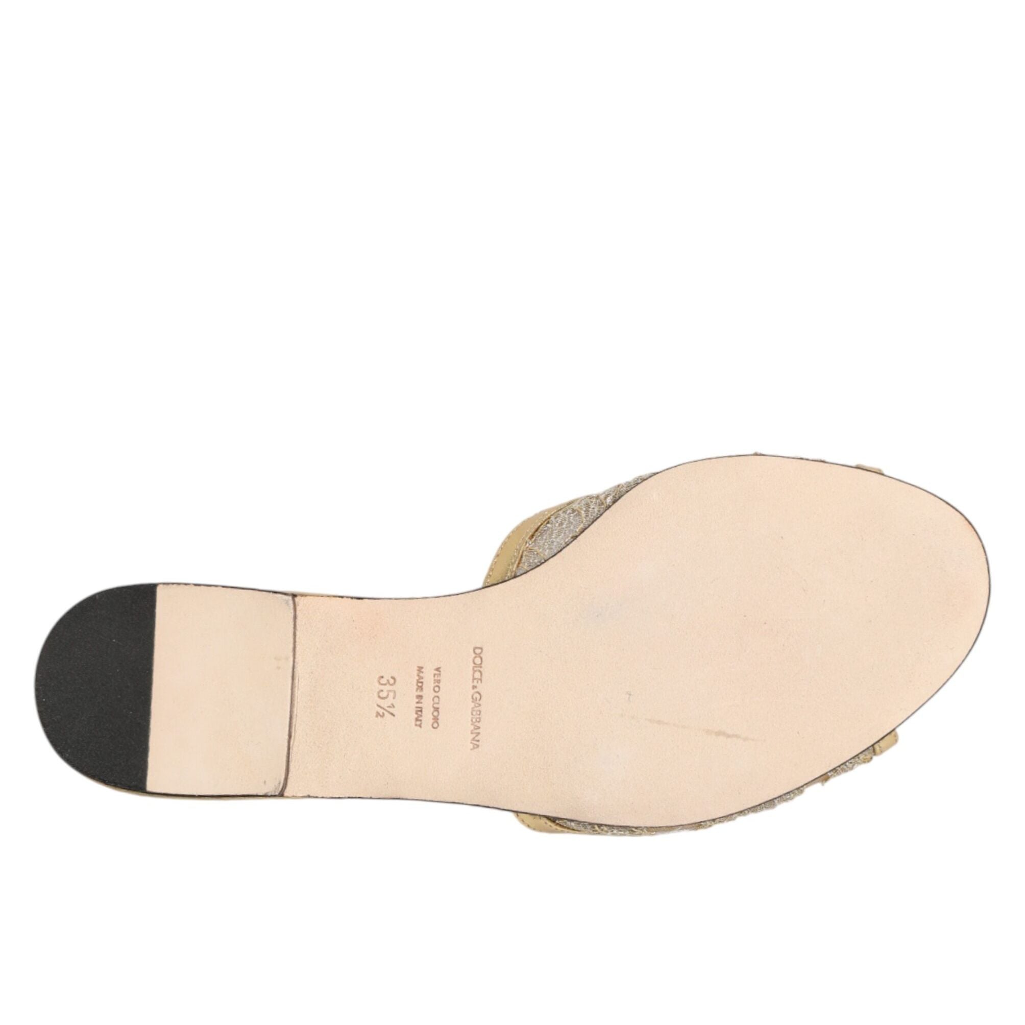 Dolce & Gabbana Gold Devotion Lace Flats Slip On Sandals Shoes