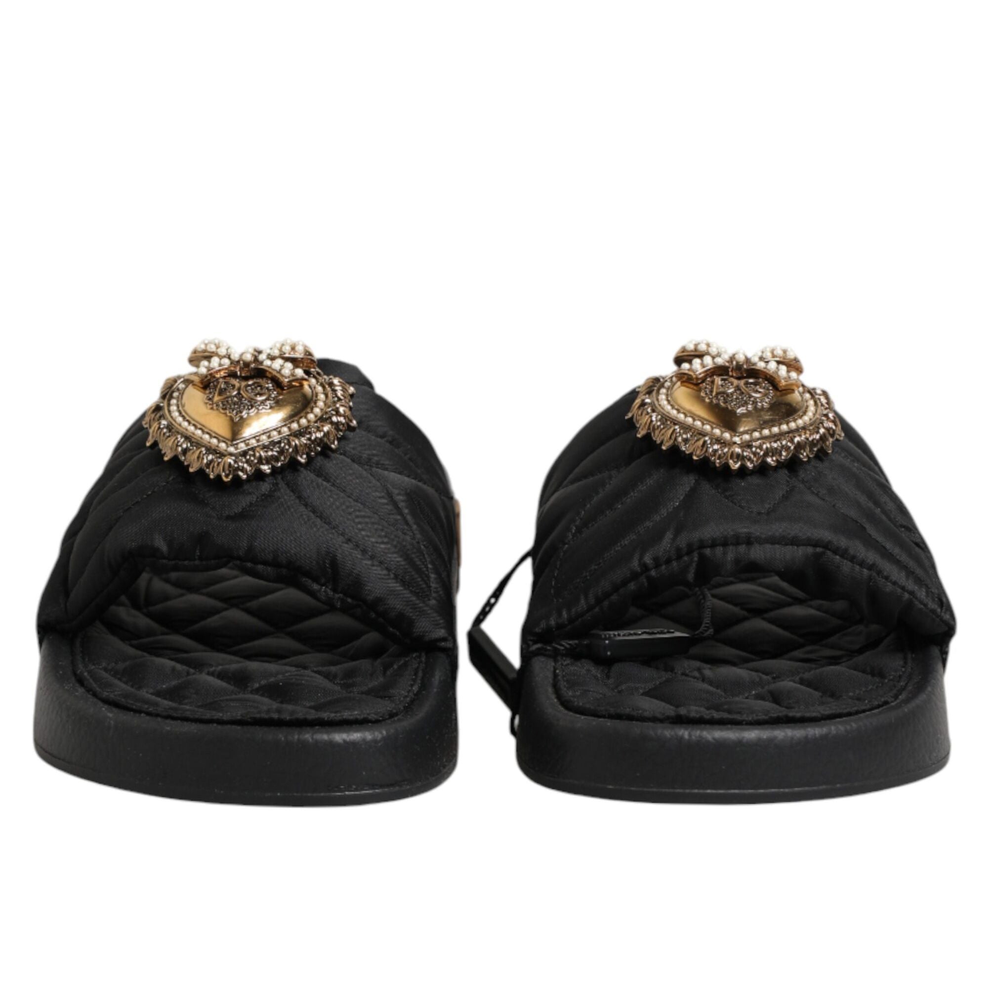 Dolce & Gabbana Black Devotion Matelassé Leather Slides Shoes