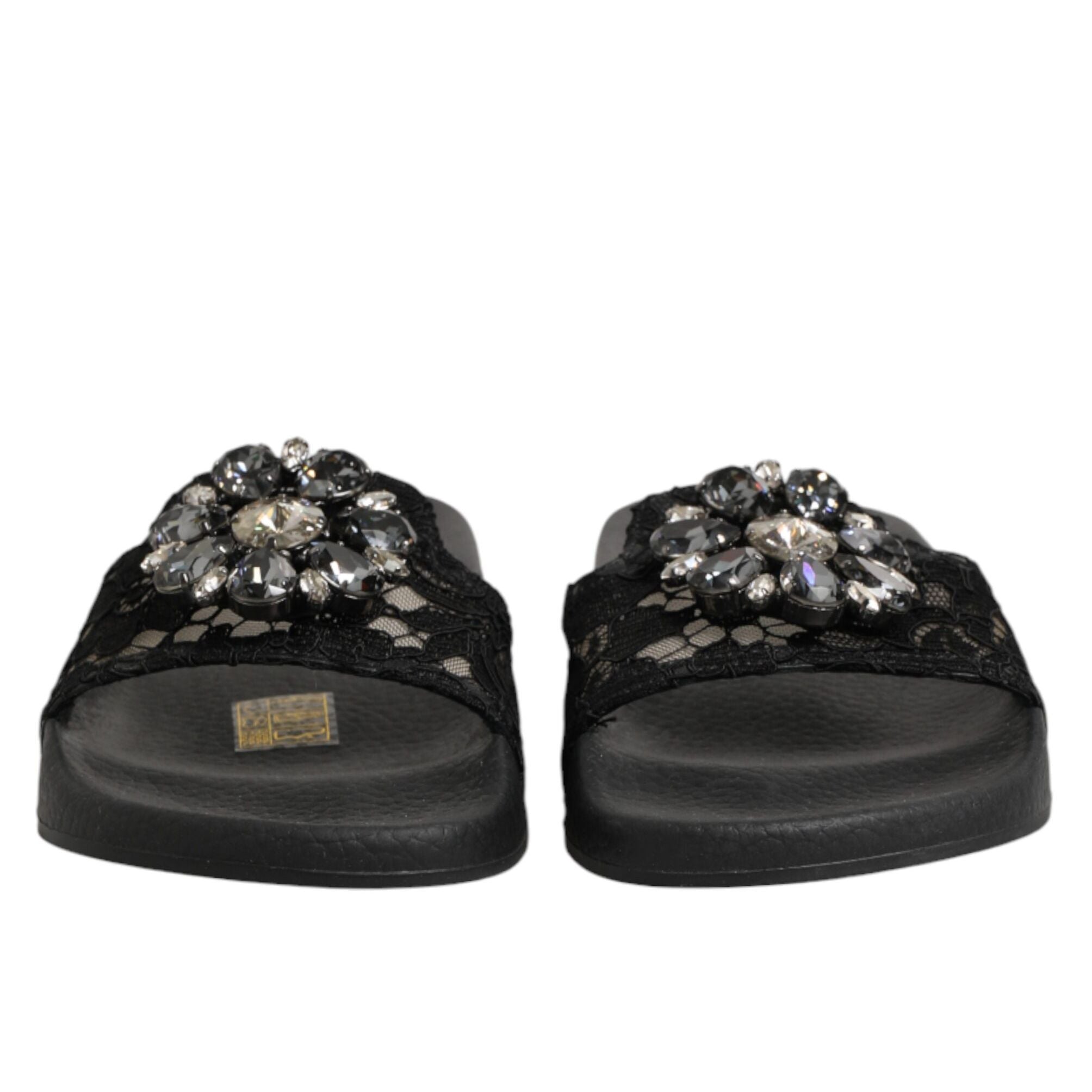 Dolce & Gabbana Black Devotion Matelassé Leather Slides Shoes