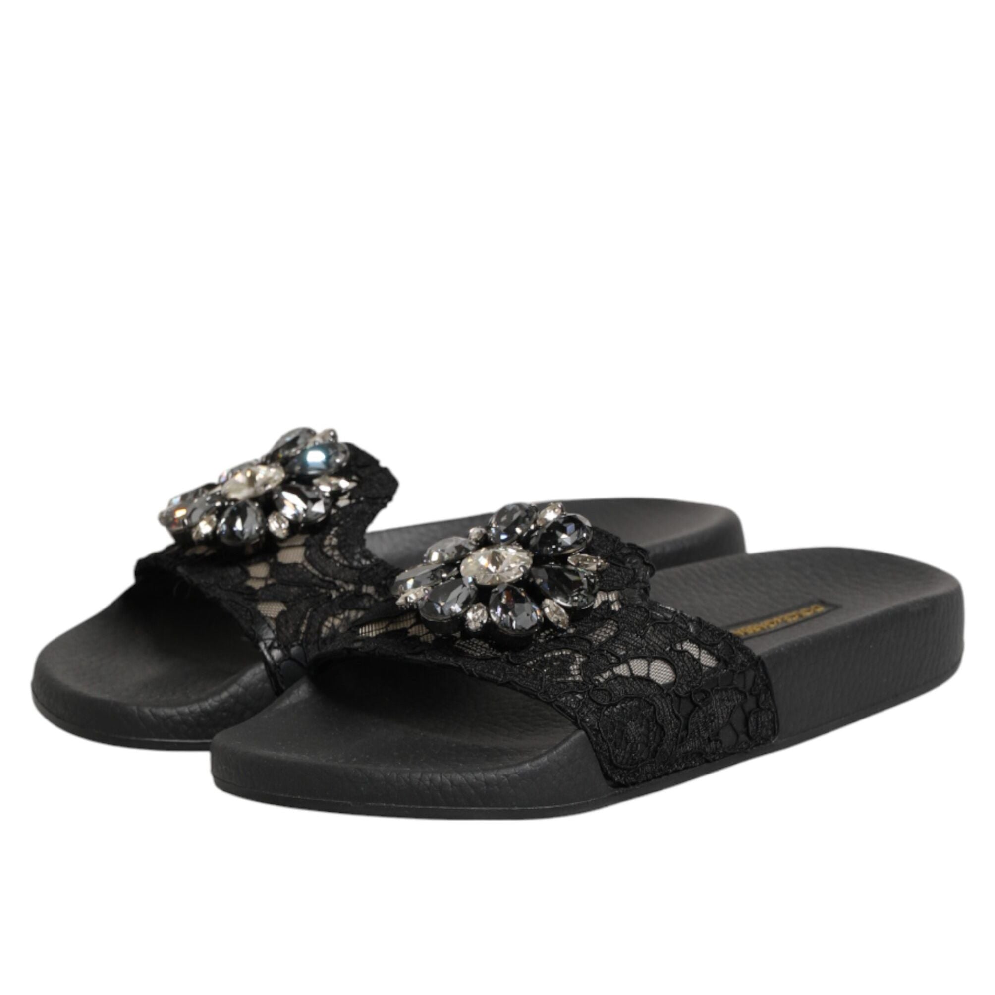 Dolce & Gabbana Black Devotion Matelassé Leather Slides Shoes