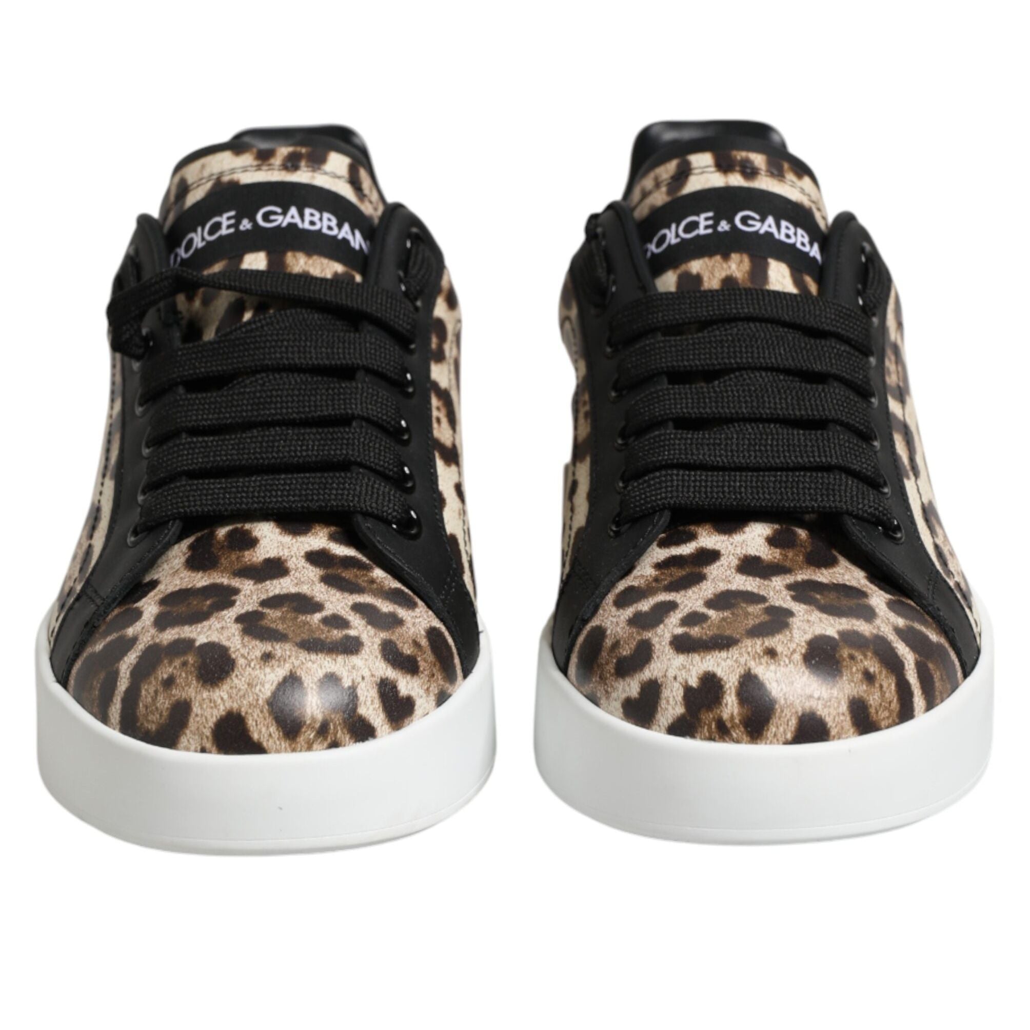 Dolce & Gabbana Brown Leather Leopard Low Top Sneakers Shoes