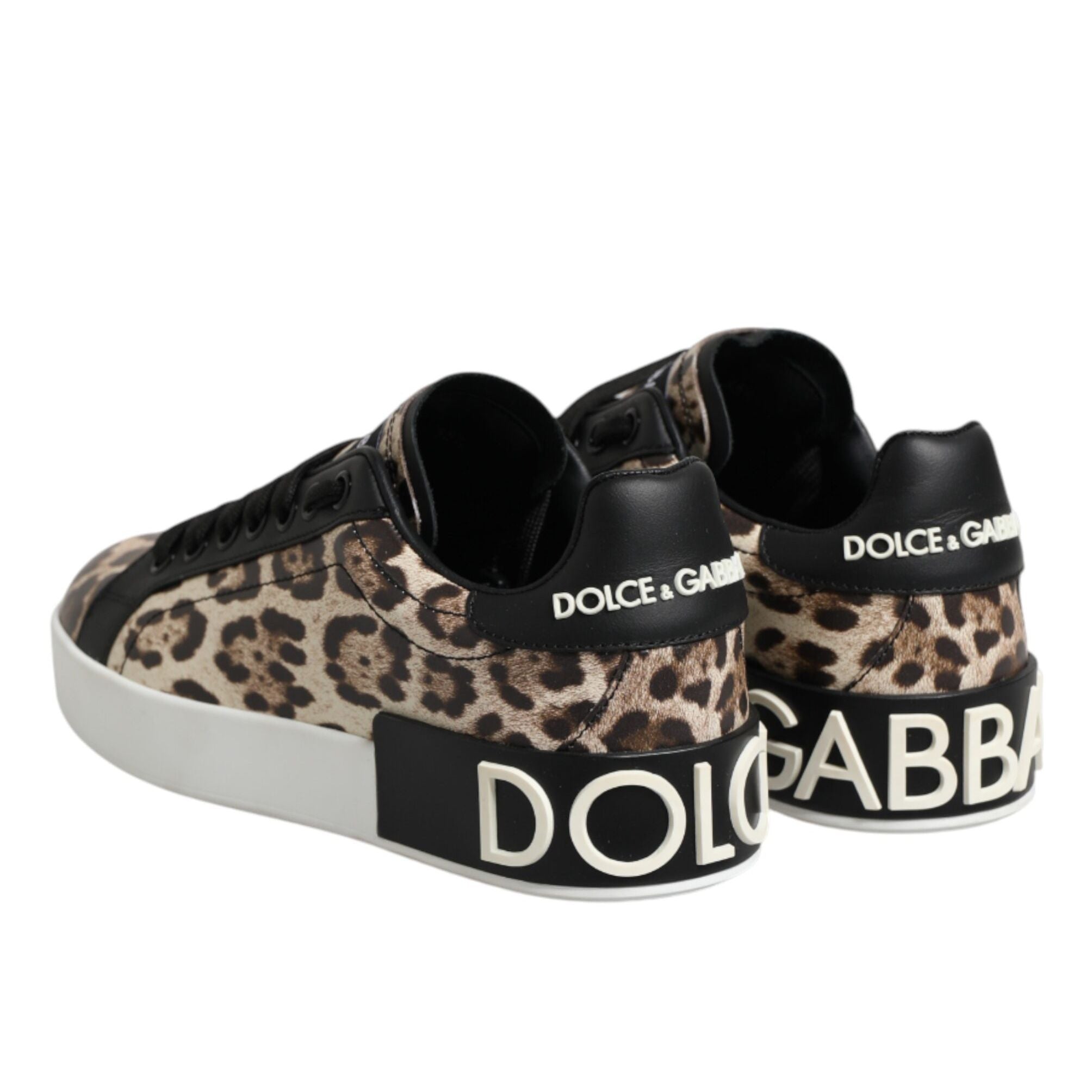 Dolce & Gabbana Brown Leather Leopard Low Top Sneakers Shoes