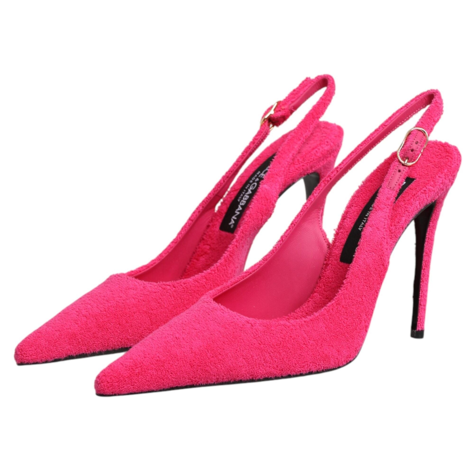 Dolce & Gabbana Pink Terry Cloth High Heels Slingback Shoes