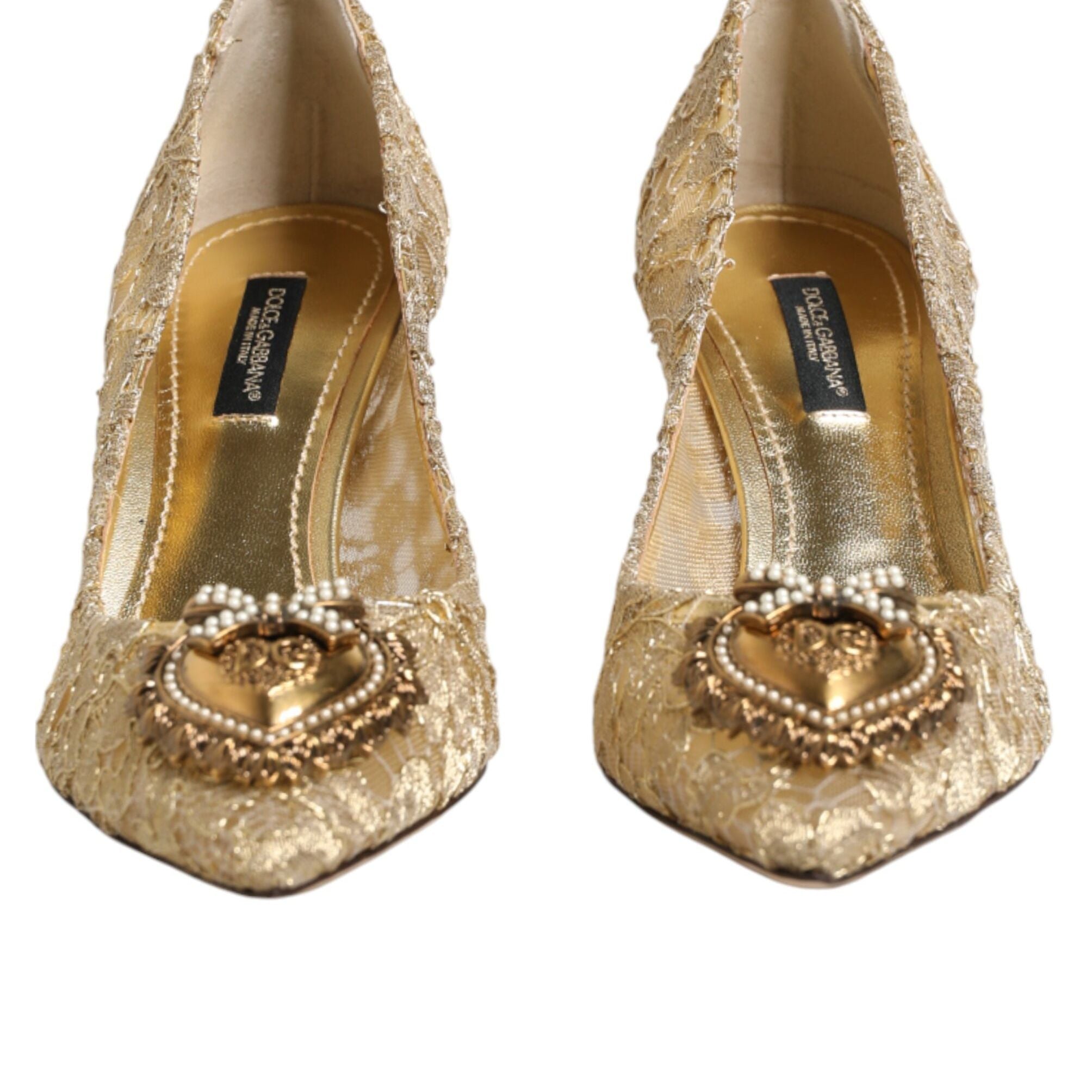 Dolce & Gabbana Gold Taormina Lace DEVOTION Pumps Shoes