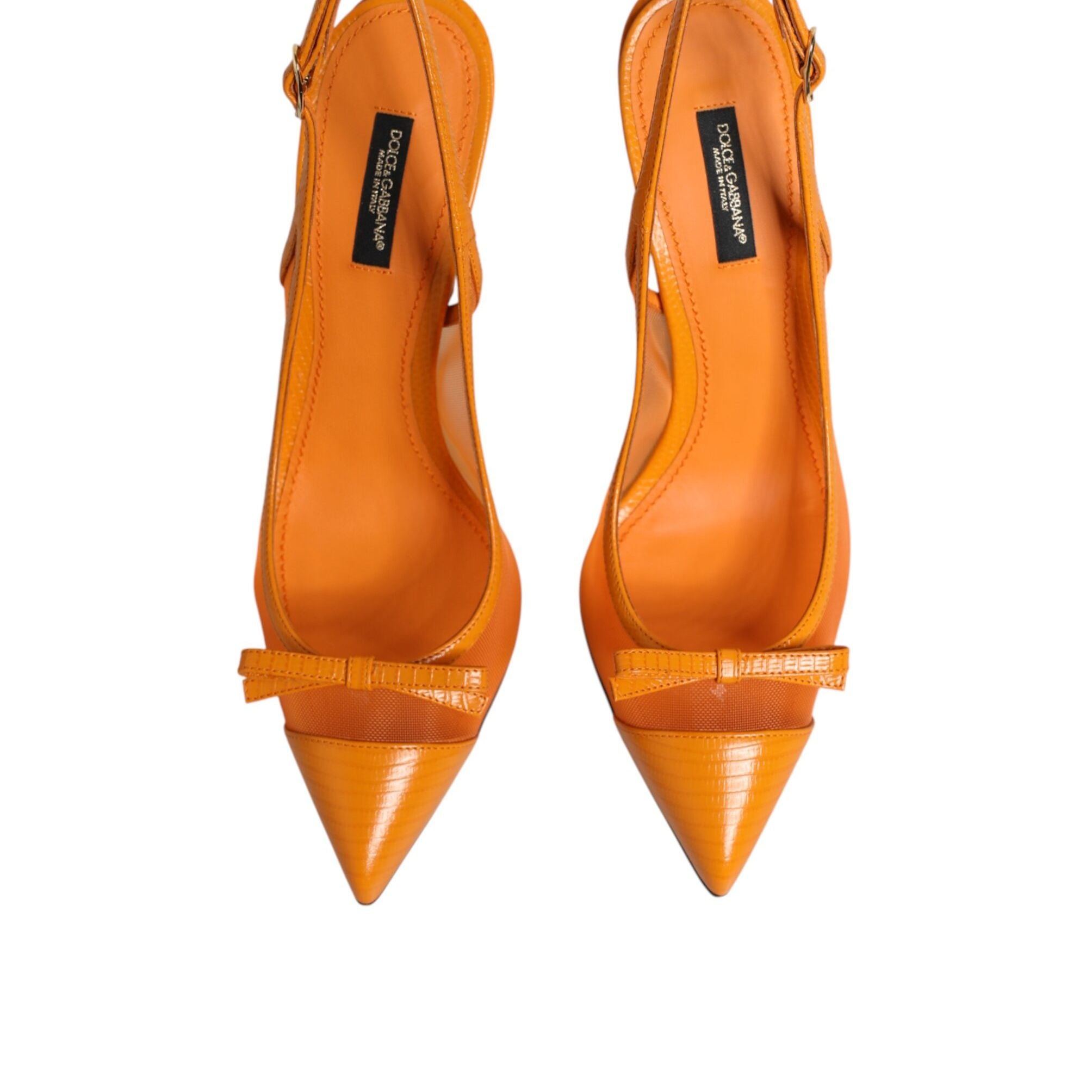 Dolce & Gabbana Orange Leather Mesh Heels Slingback  Shoes