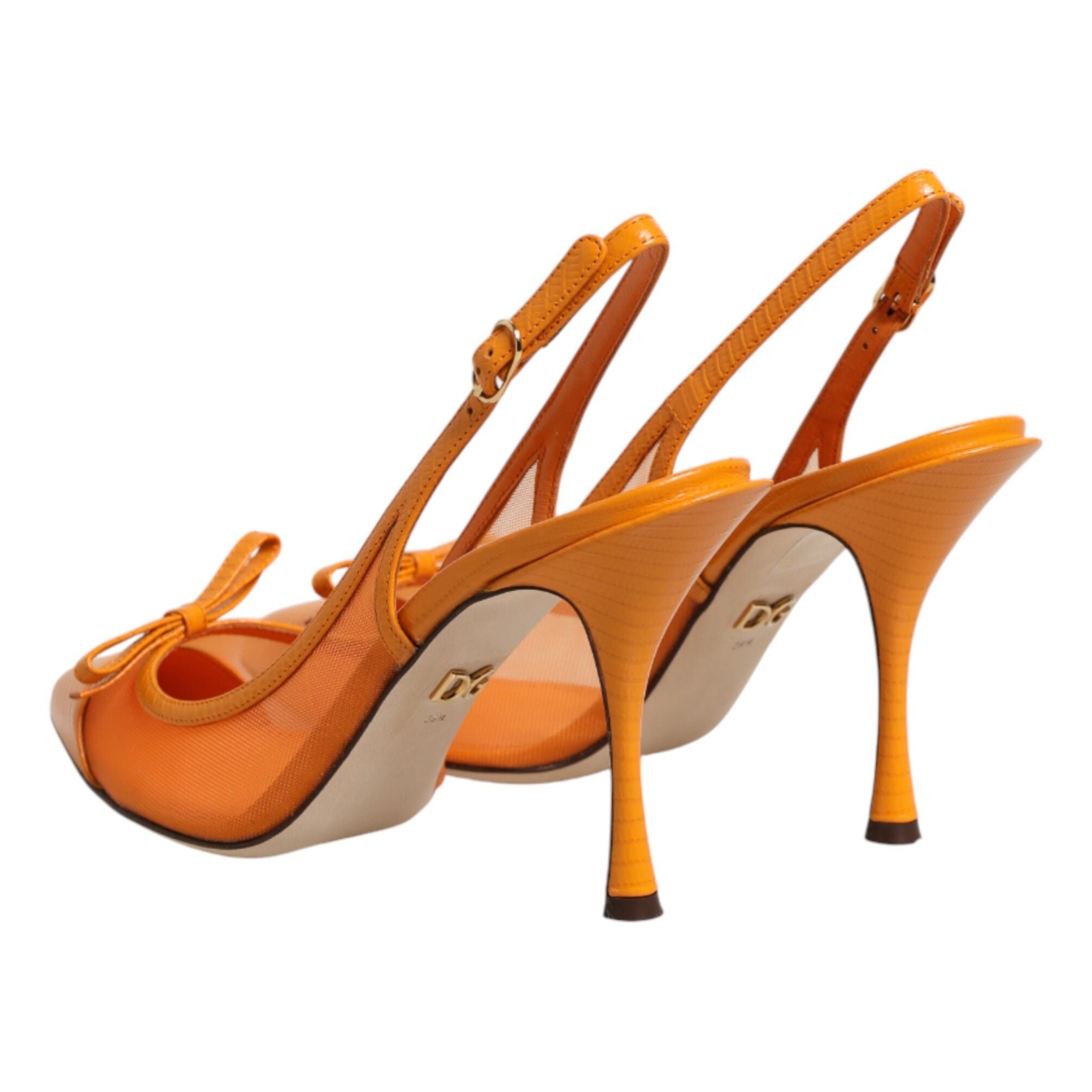 Dolce & Gabbana Orange Leather Mesh Heels Slingback  Shoes