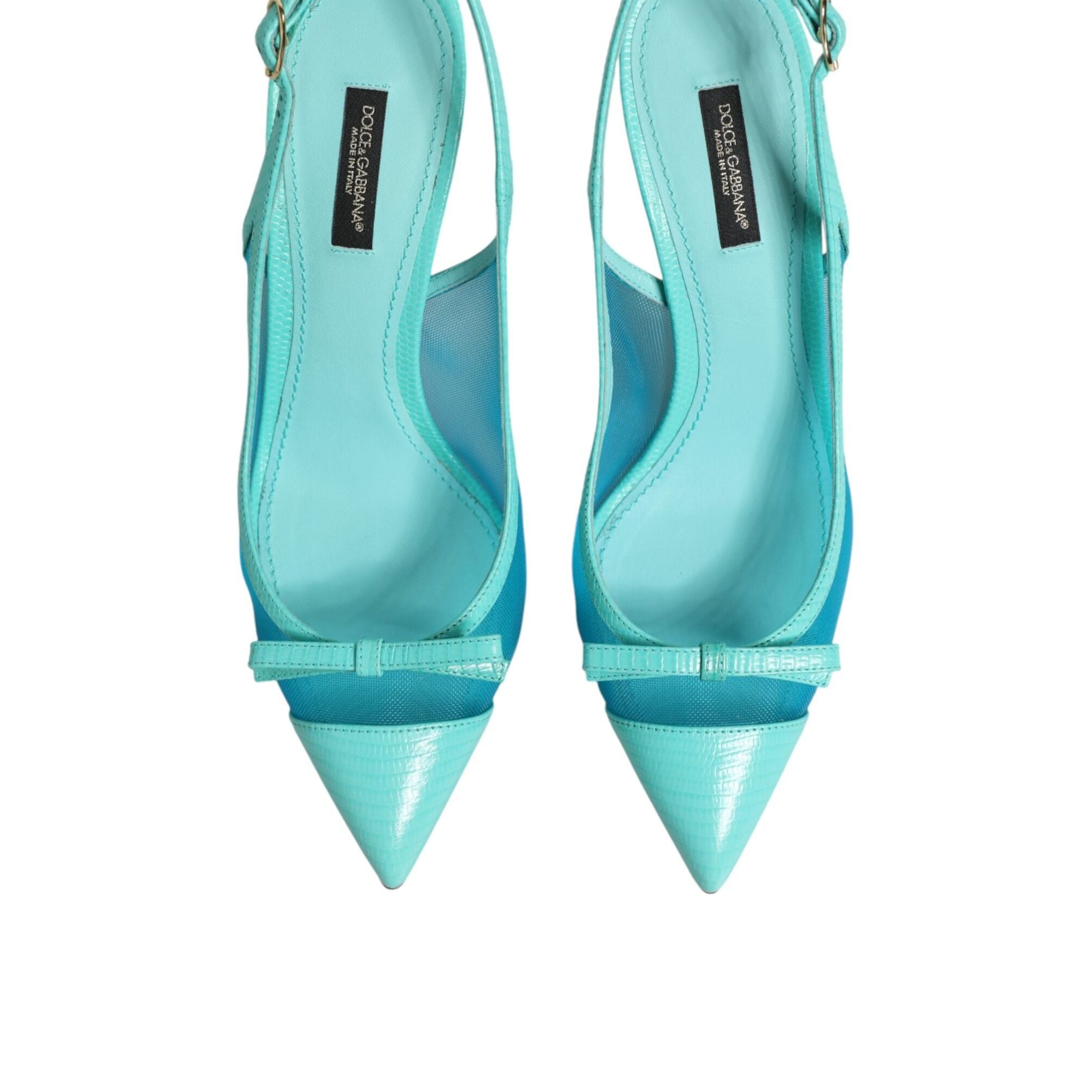 Dolce & Gabbana Blue Leather Mesh Heels Slingback Shoes