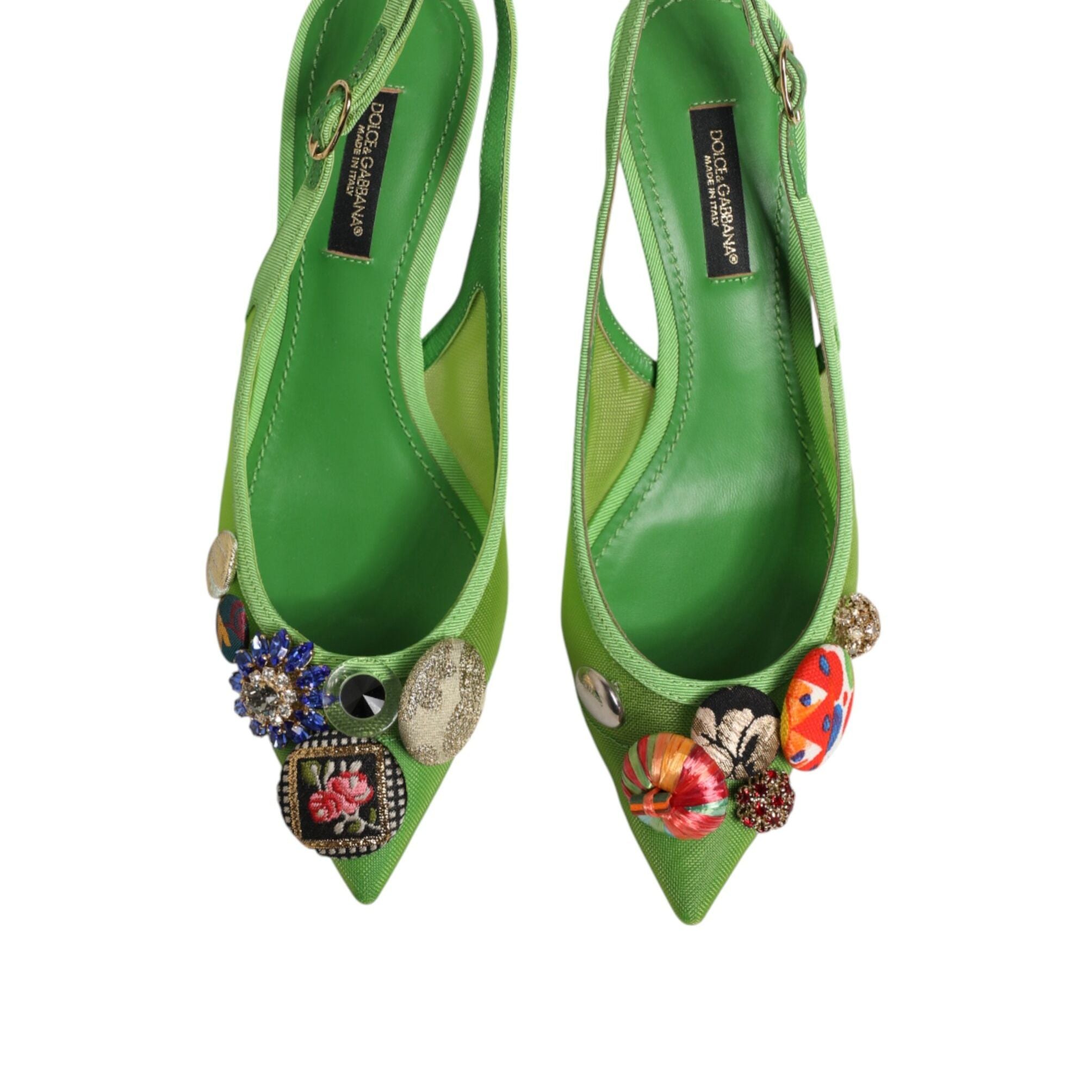 Dolce & Gabbana Green Embellished Heels Slingbacks Shoes
