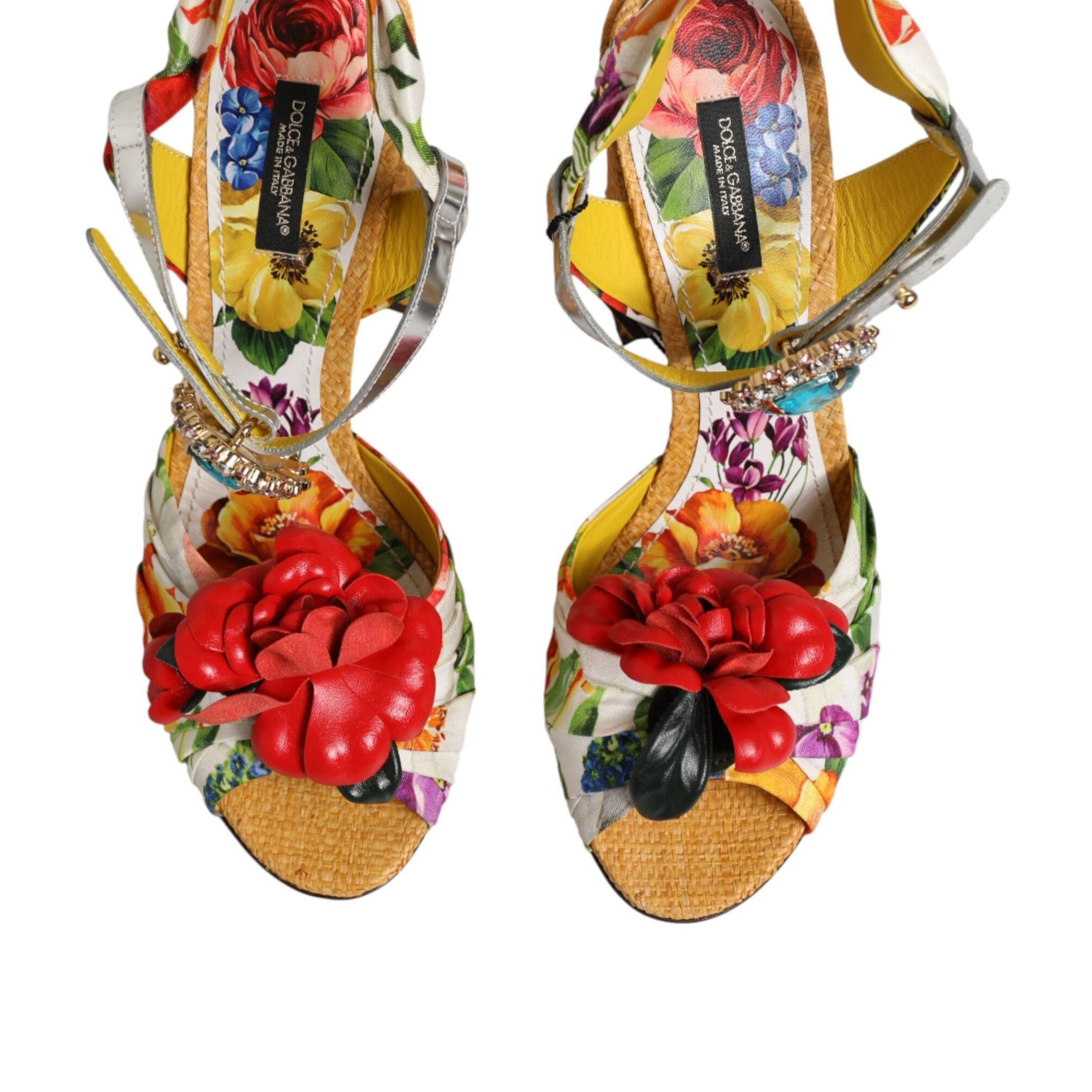 Dolce & Gabbana Multicolor Floral Crystal Embellished Sandals Shoes
