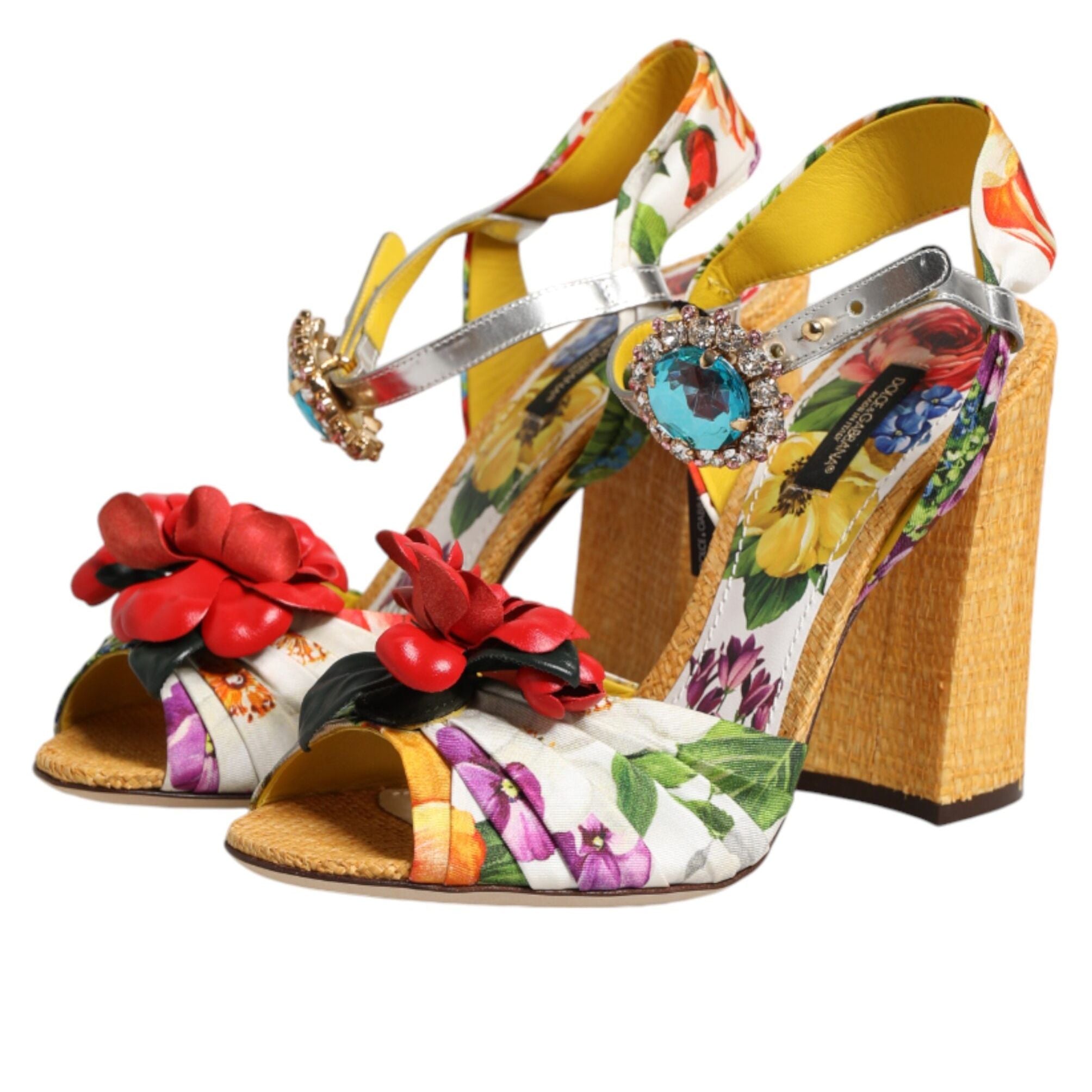 Dolce & Gabbana Multicolor Floral Crystal Embellished Sandals Shoes