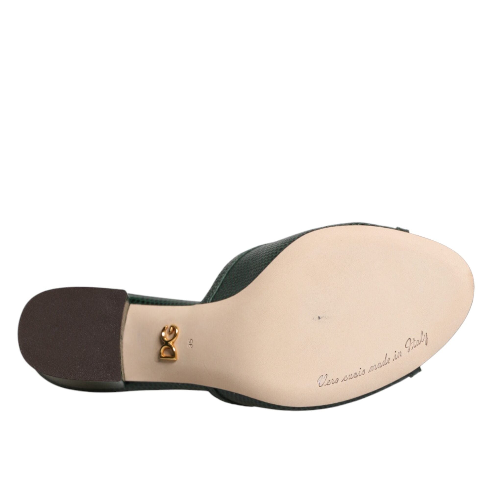 Dolce & Gabbana Green DG Amore Heel Slides Sandals Shoes