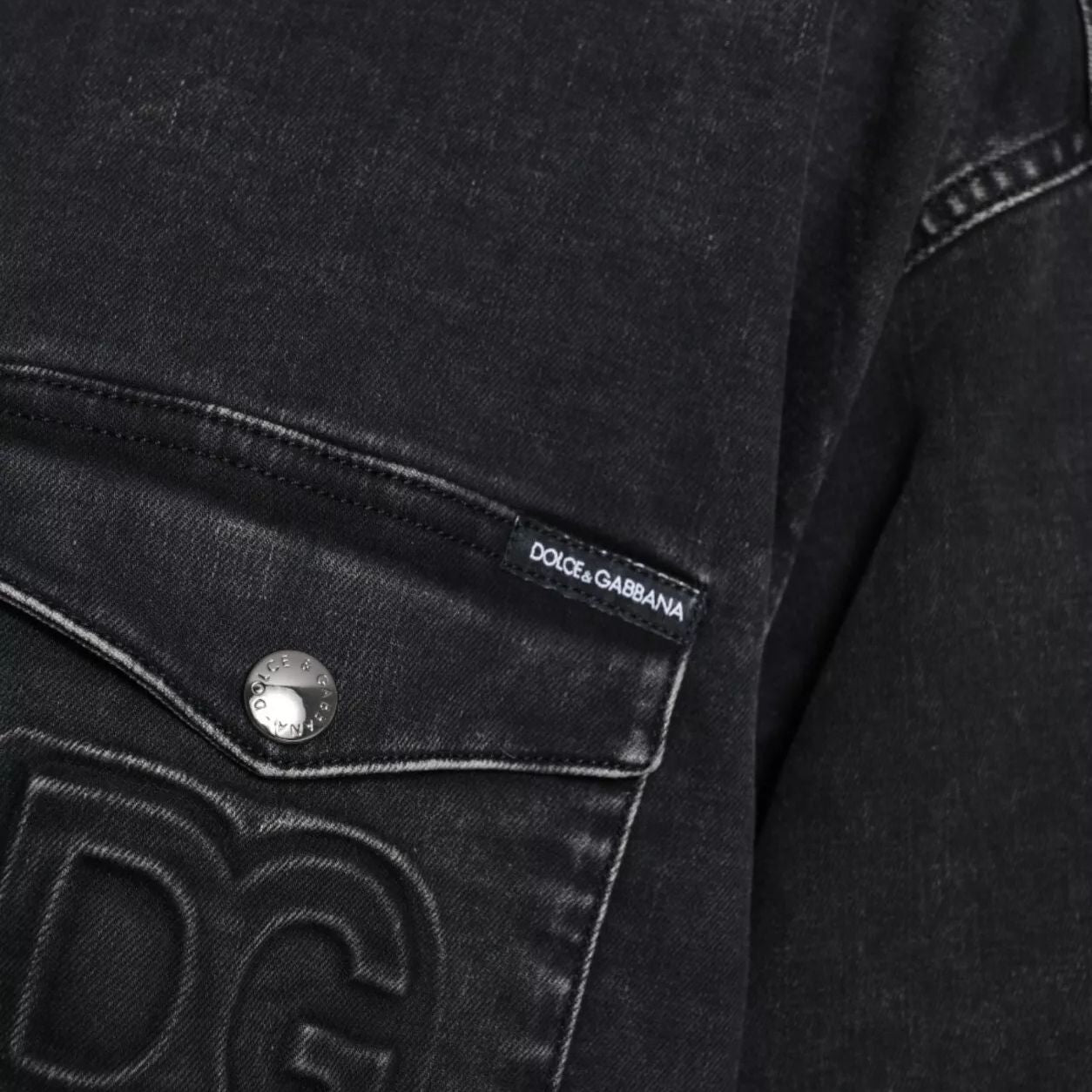 Dolce & Gabbana Black Cotton Long Sleeve Denim Casual Shirt
