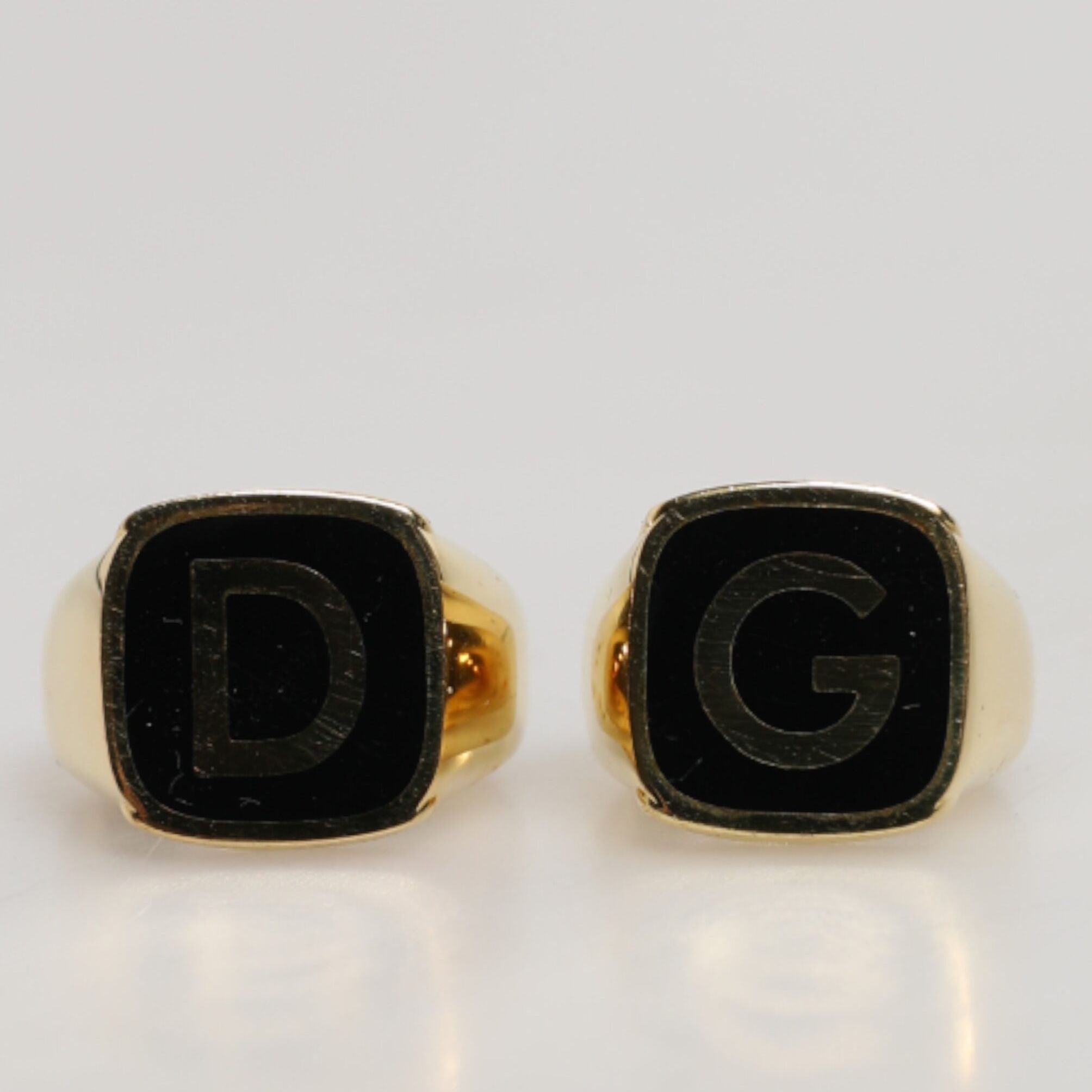 Dolce & Gabbana Gold-Tone Real Brass Black Enamel "DG" Adjustable Rings
