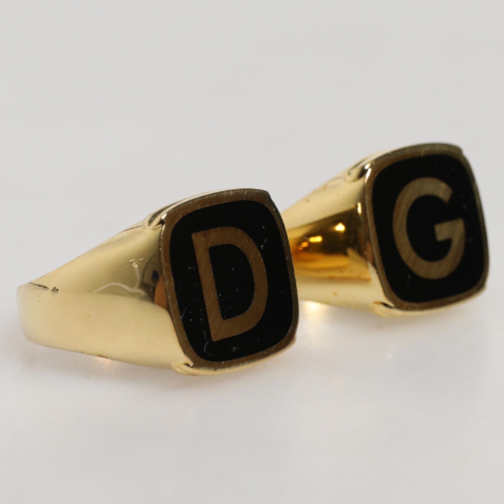Dolce & Gabbana Gold-Tone Real Brass Black Enamel "DG" Adjustable Rings