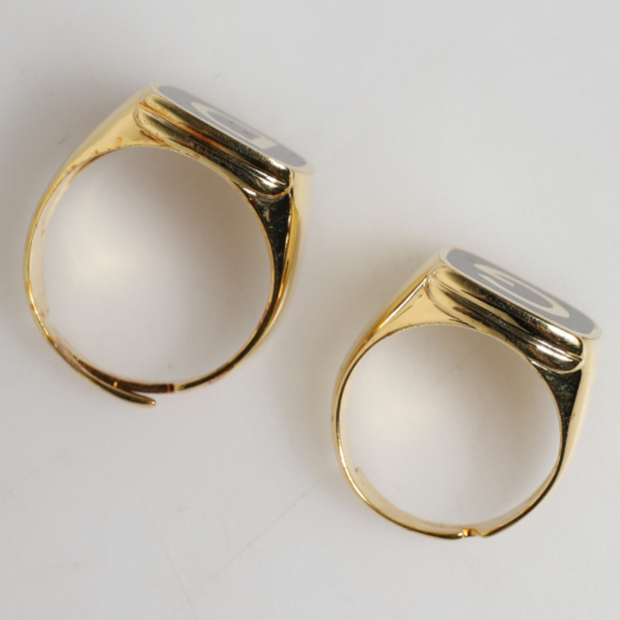 Dolce & Gabbana Gold-Tone Real Brass Black Enamel "DG" Adjustable Rings