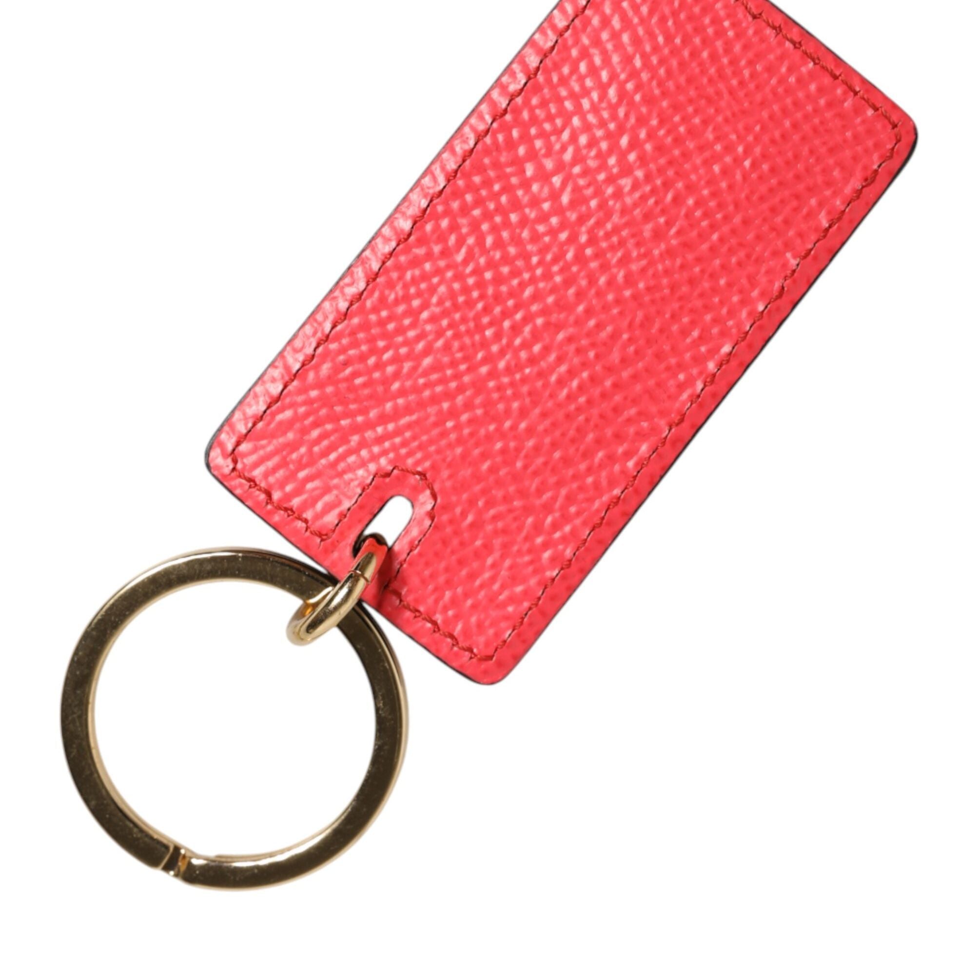 Dolce & Gabbana Red Calf Leather Logo Metal Ring Men Keychain Keyring