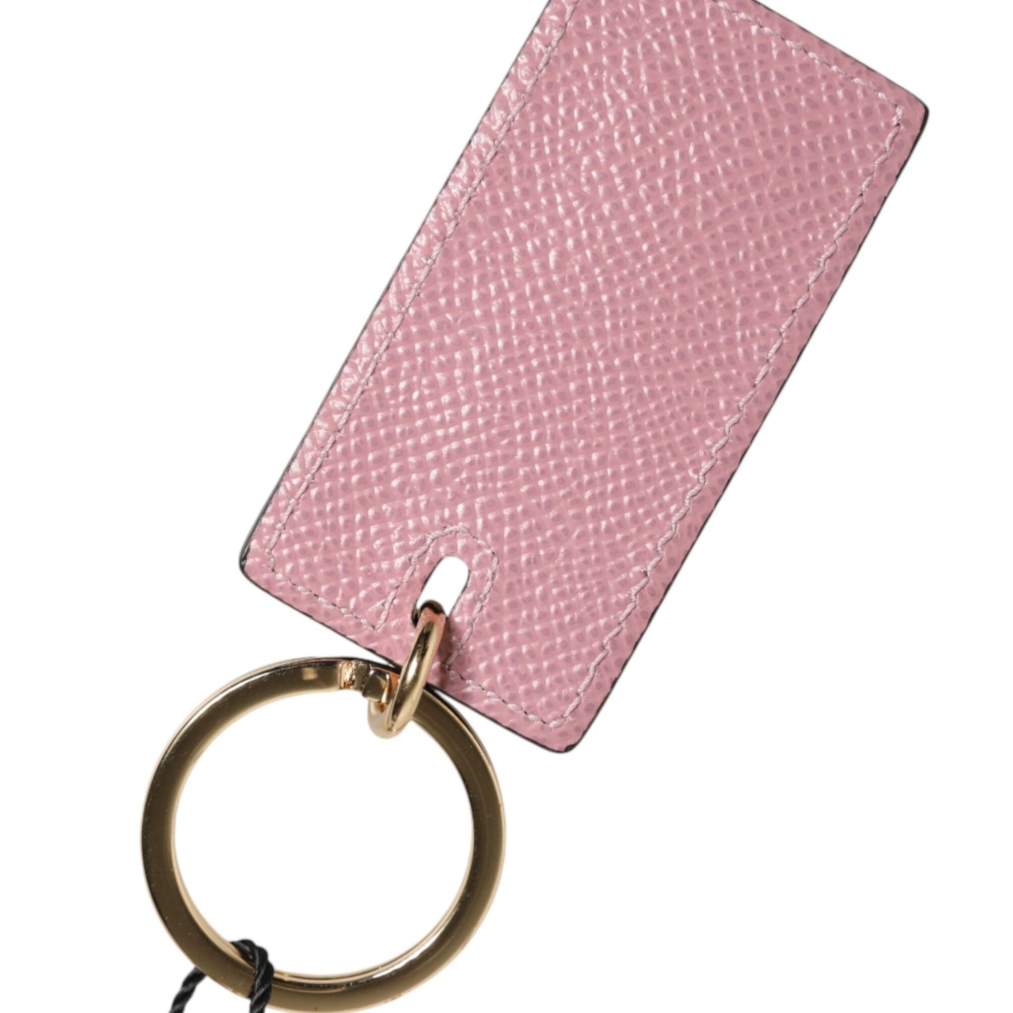 Dolce & Gabbana Pink Calf Leather Logo Metal Ring Men Keychain Keyring