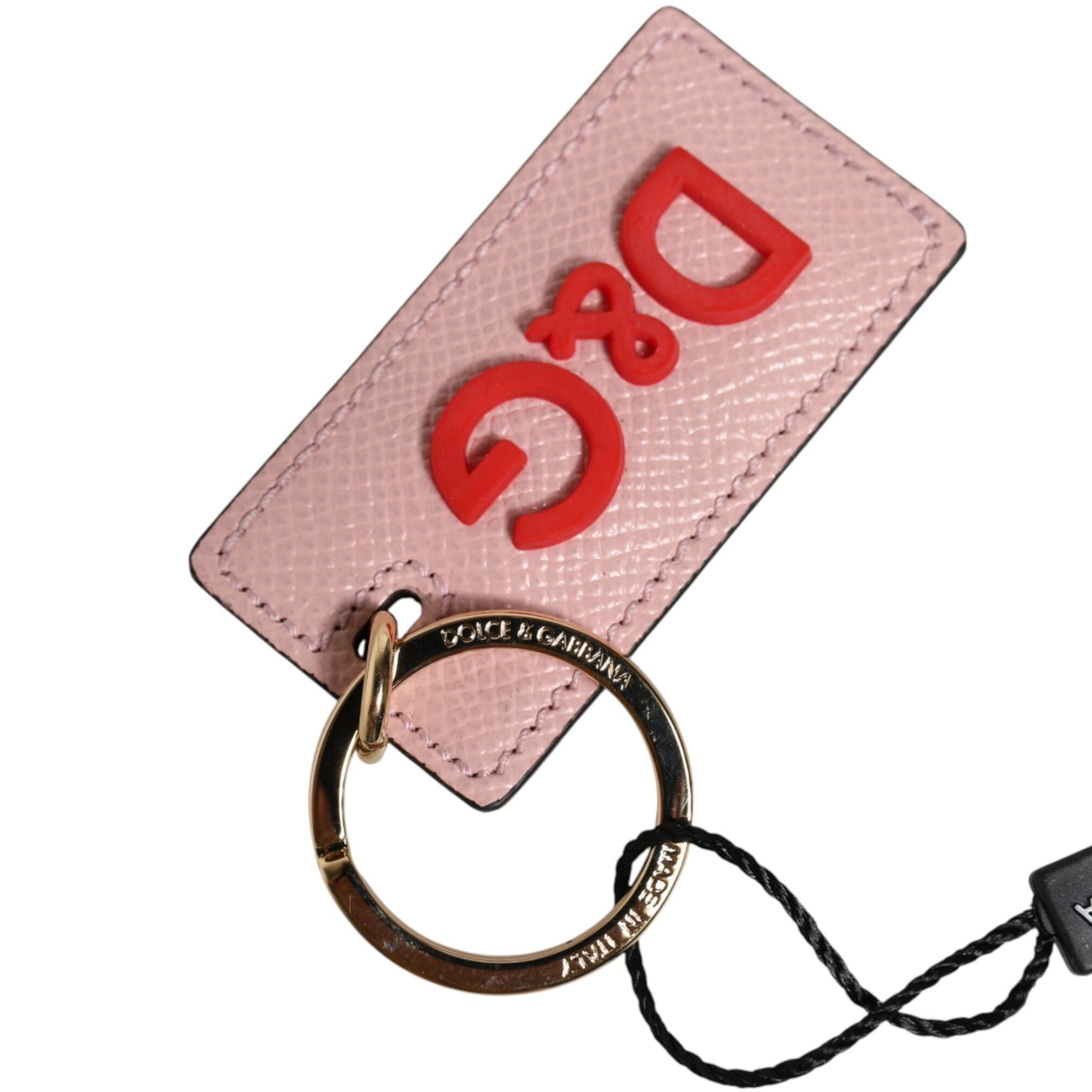 Dolce & Gabbana Pink Calf Leather DG Logo Metal Ring Keychain Keyring