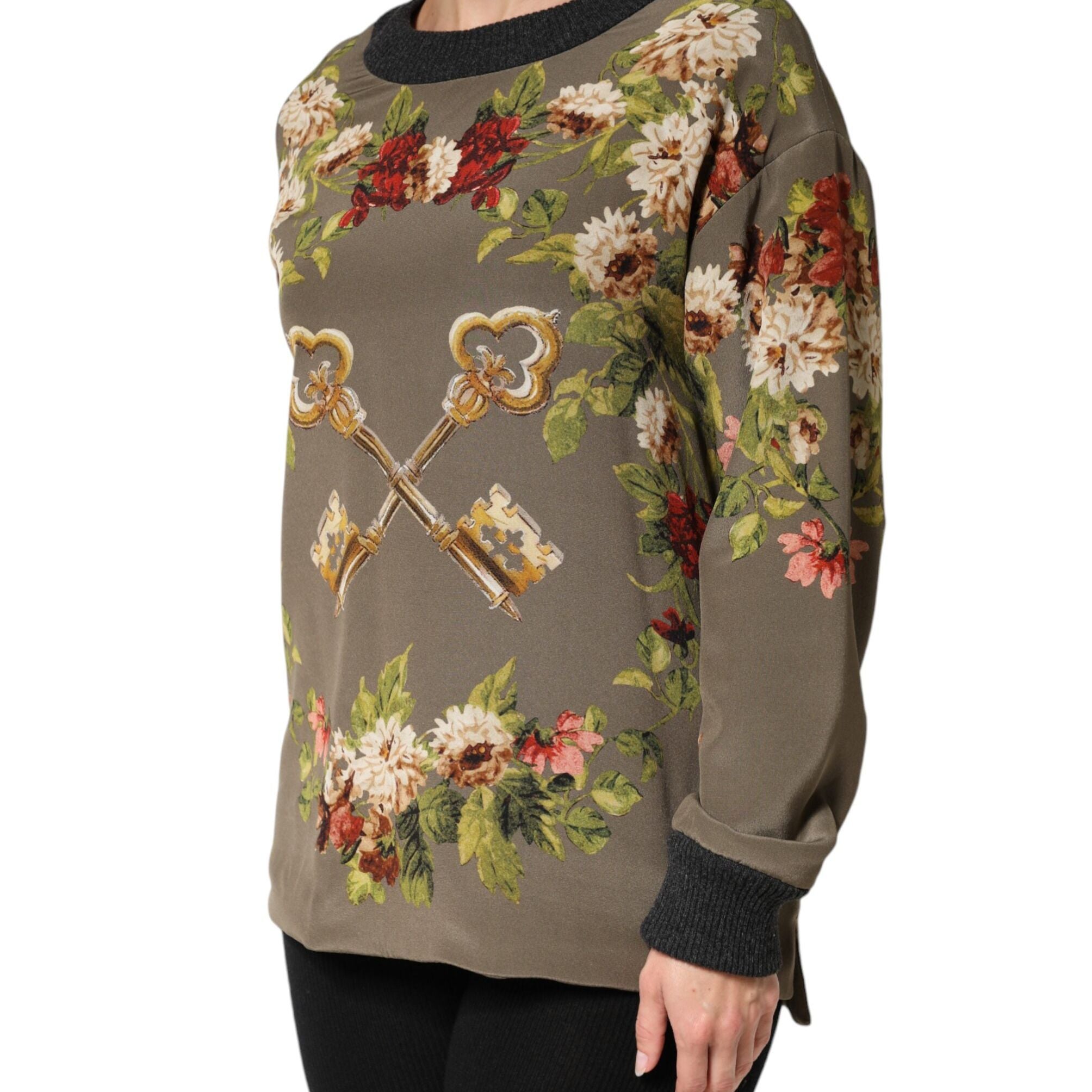 Dolce & Gabbana Enchanted Sicily Silk Crewneck Blouse Sweater
