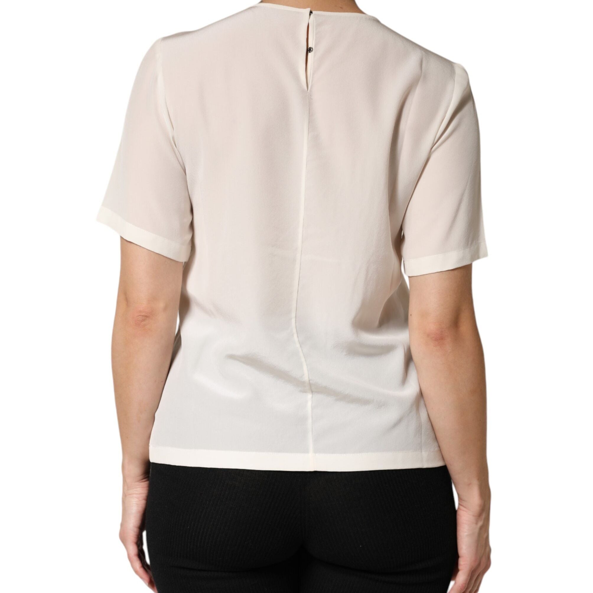 Dolce & Gabbana Cream Silk Silhouette Detail Short Sleeve Top