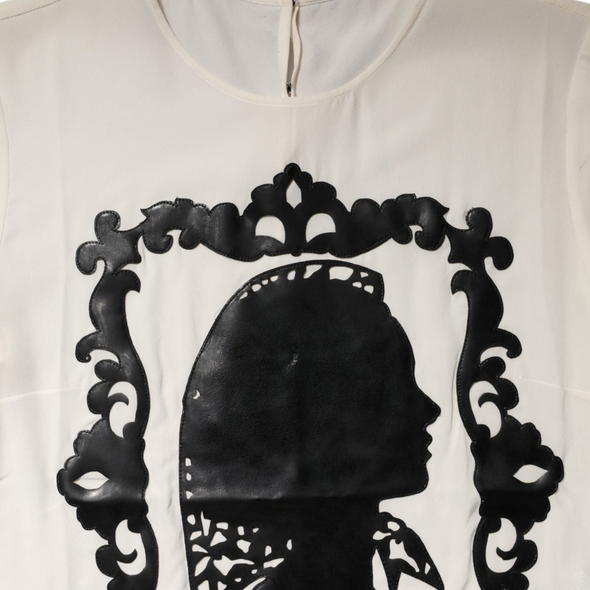 Dolce & Gabbana Cream Silk Silhouette Detail Short Sleeve Top