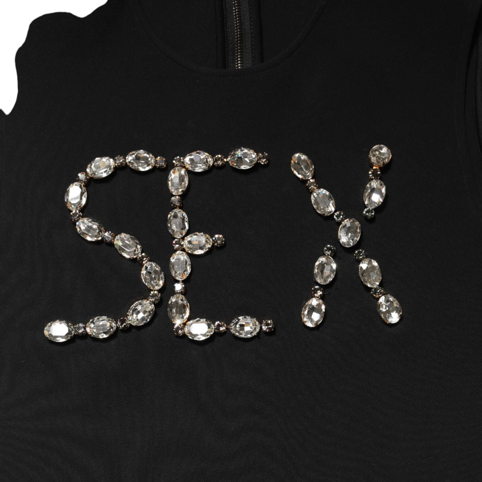 Dolce & Gabbana Black Jersey Lace Ruching Rhinestone Tank Top