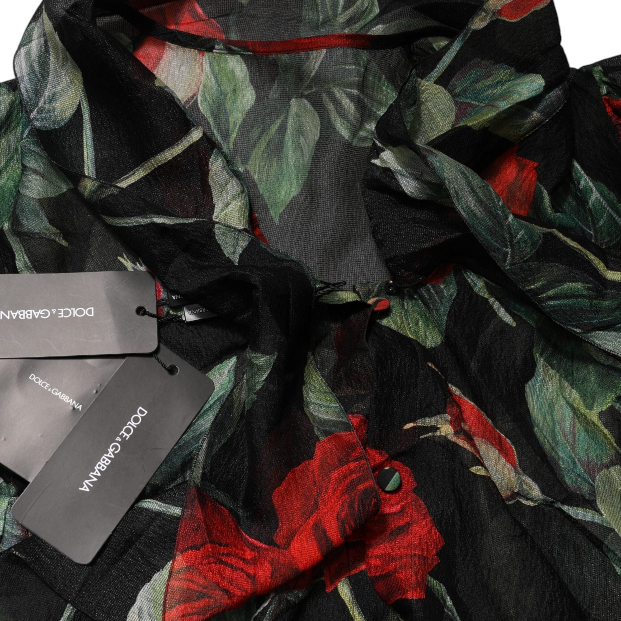 Dolce & Gabbana Black Floral Long Sleeves Silk Blouse Top